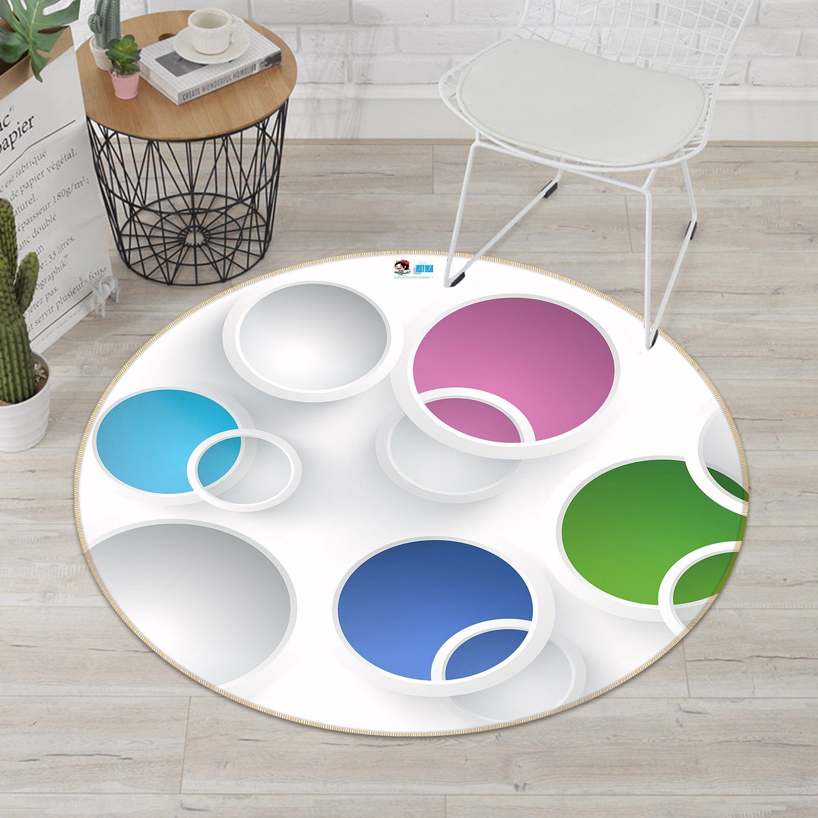 3D Colored Ring 055 Round Non Slip Rug Mat Mat AJ Creativity Home