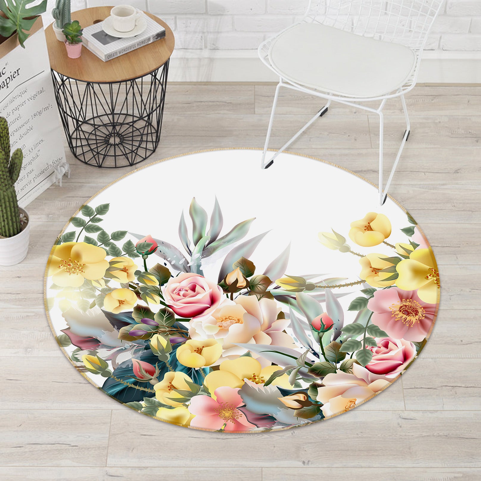3D Flower Bush 29069 Round Non Slip Rug Mat