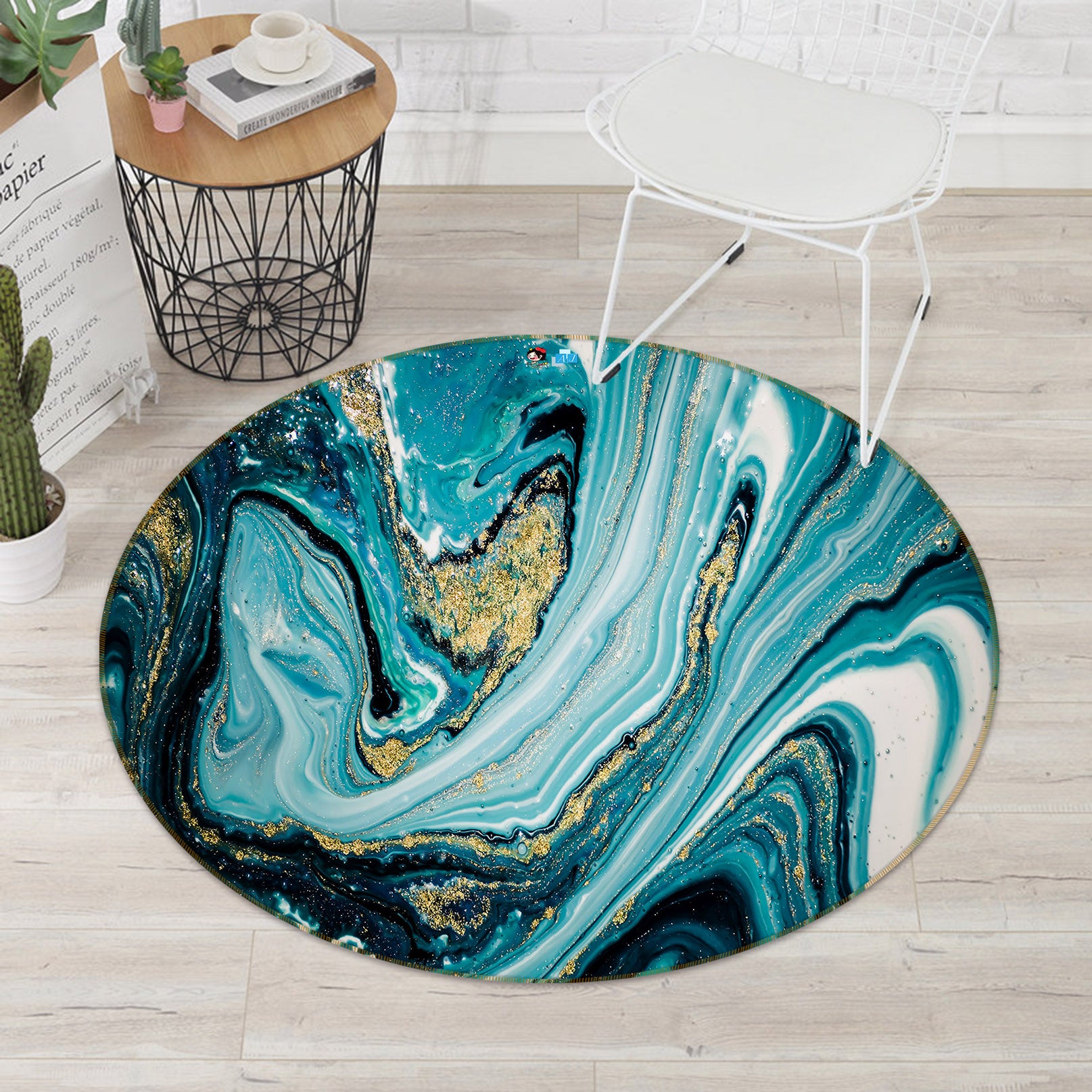 3D Blue Green Texture 69234 Round Non Slip Rug Mat