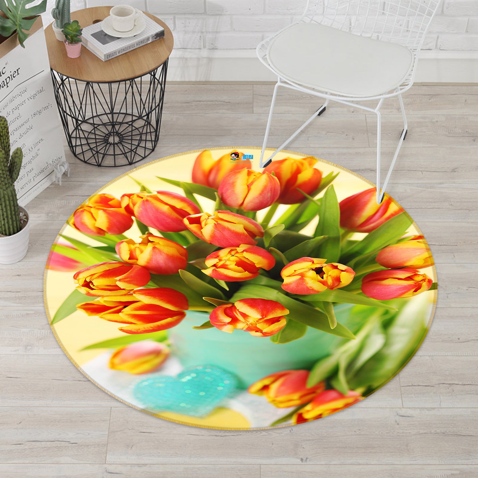 3D Tulip Flowers 73006 Round Non Slip Rug Mat