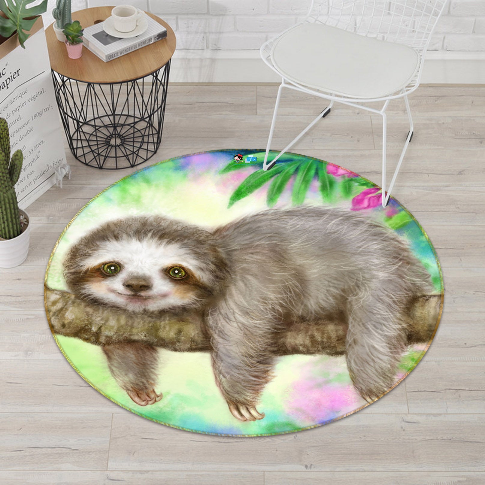 3D Cartoon Sloth 6068 Kayomi Harai Rug Round Non Slip Rug Mat