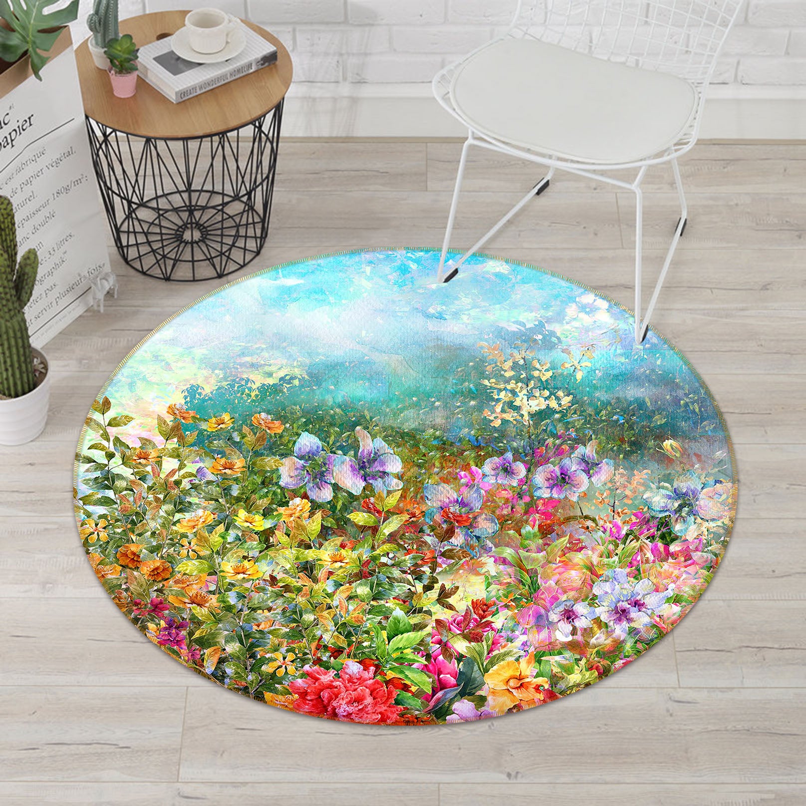 3D Flower Bush 71229 Round Non Slip Rug Mat