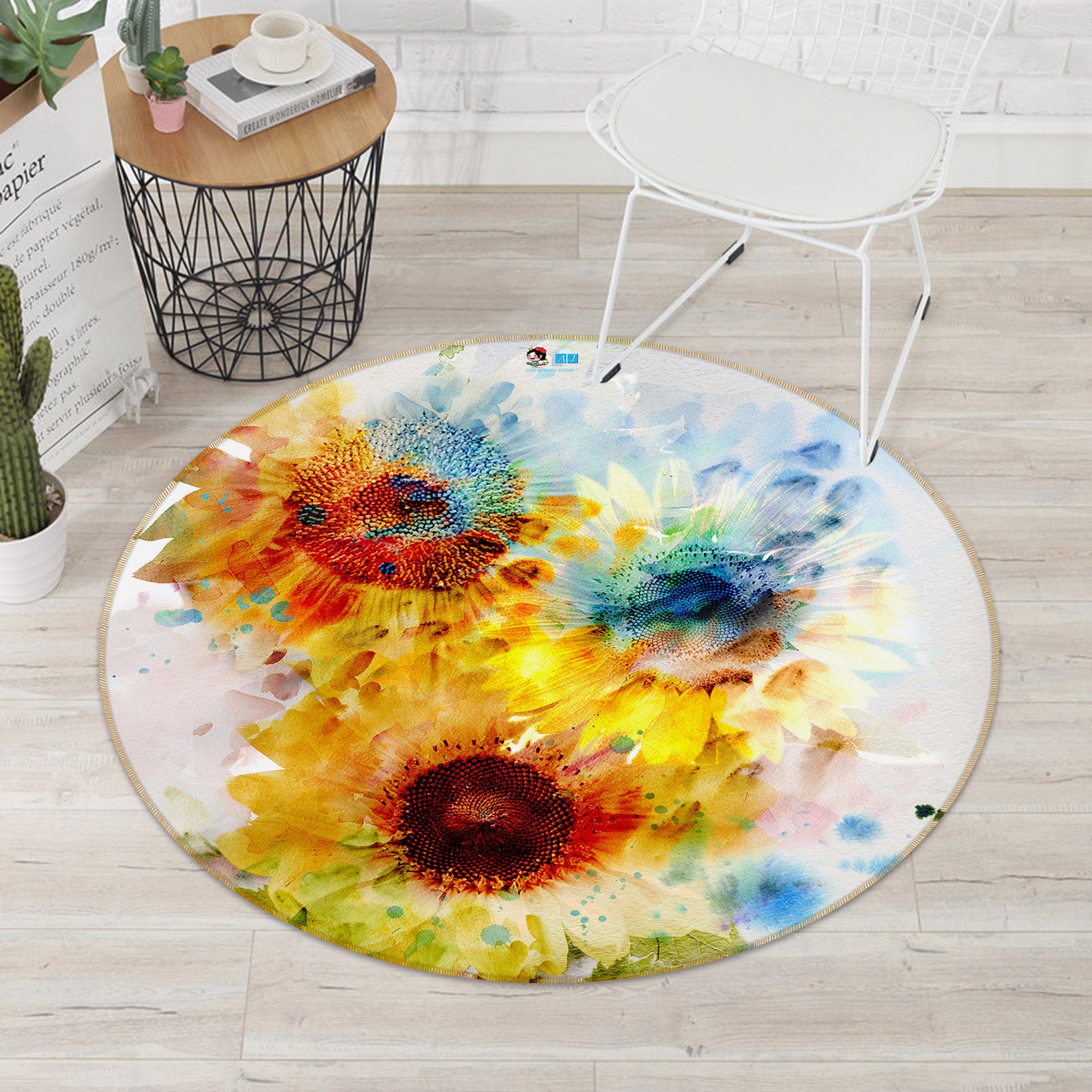 3D Sunflower 69051 Round Non Slip Rug Mat