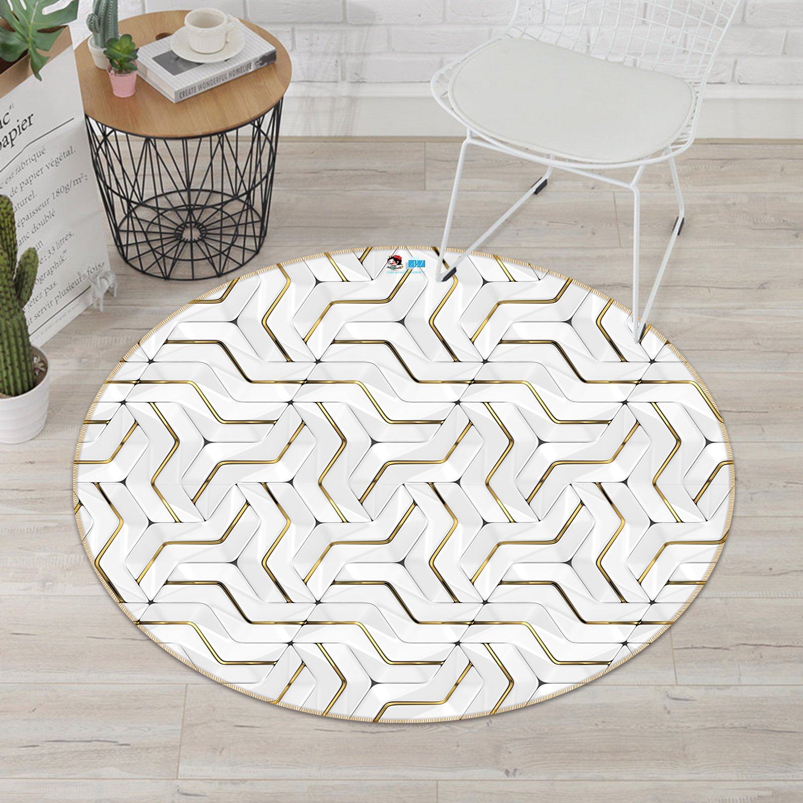 3D White Line Drawing 356 Round Non Slip Rug Mat Mat AJ Creativity Home