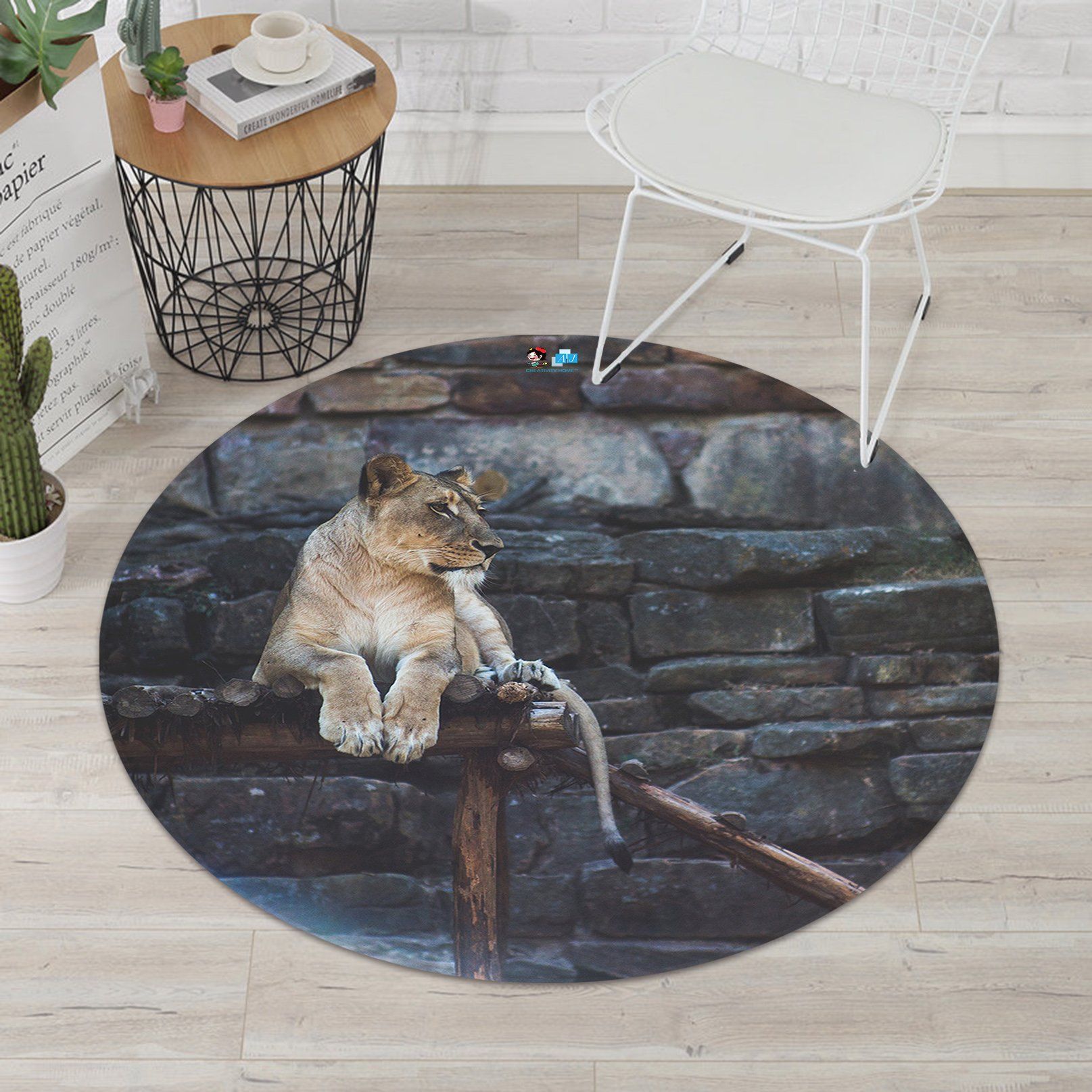 3D Lion 9442 Round Non Slip Rug Mat Mat AJ Creativity Home