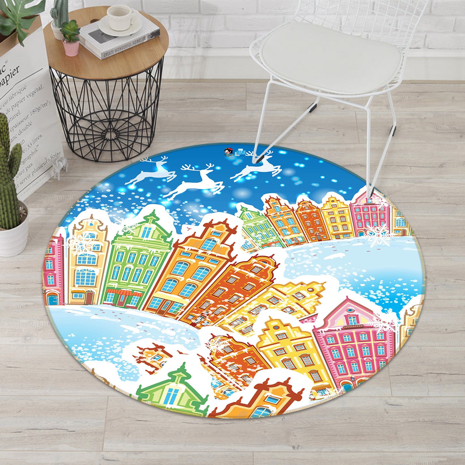 3D Colorful Houses 54137 Christmas Round Non Slip Rug Mat Xmas