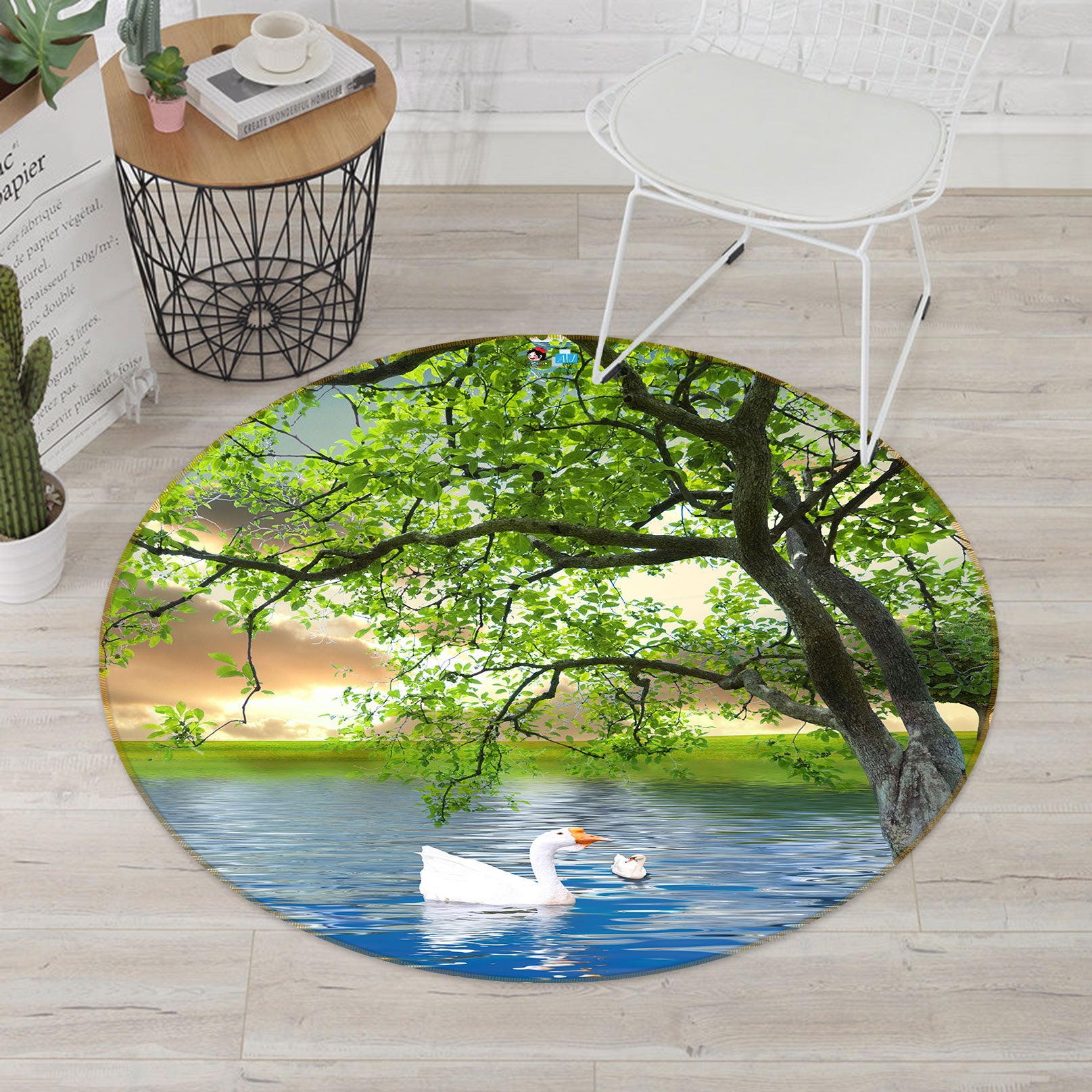 3D Swan Trees 80197 Round Non Slip Rug Mat