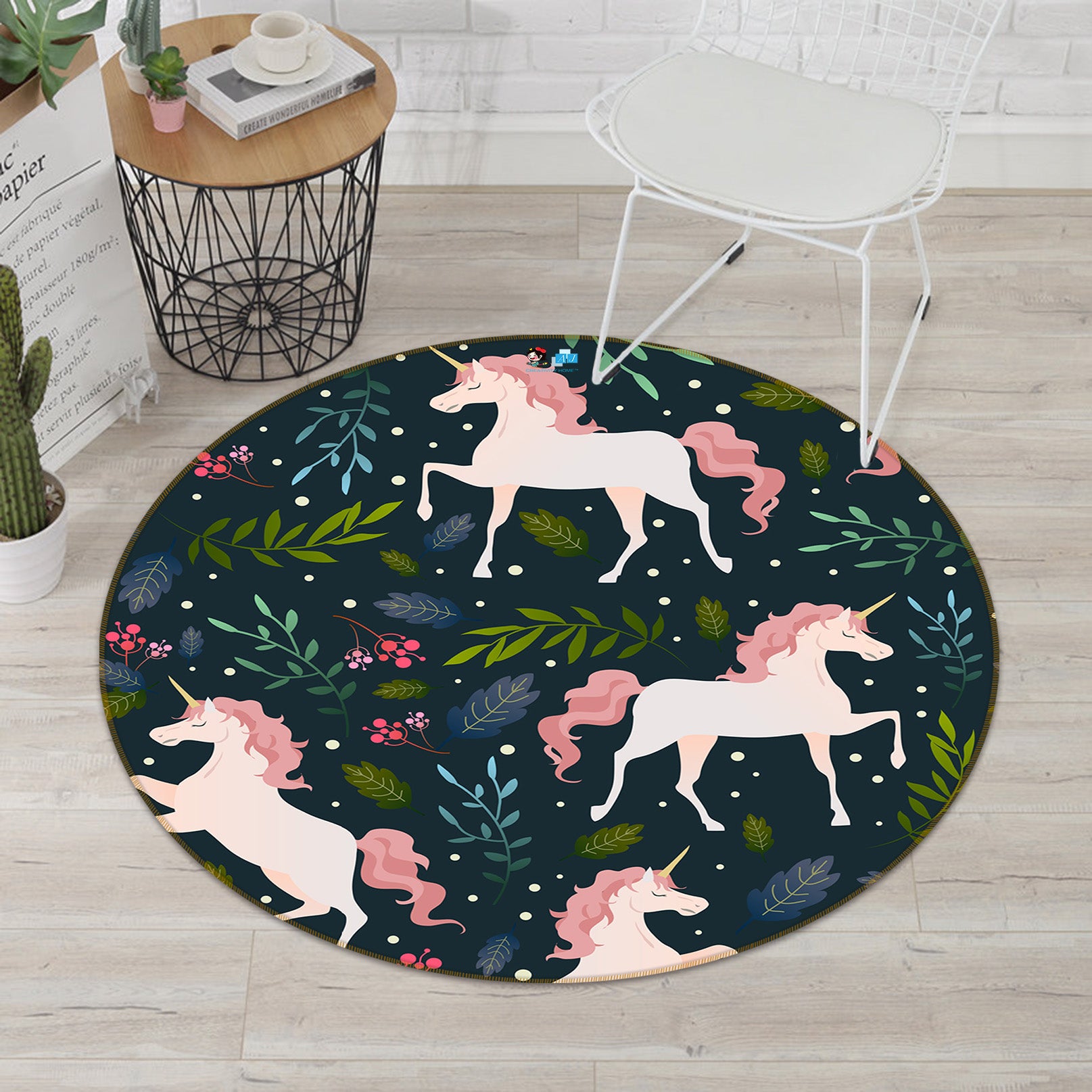 3D Unicorn Pattern 81078 Round Non Slip Rug Mat