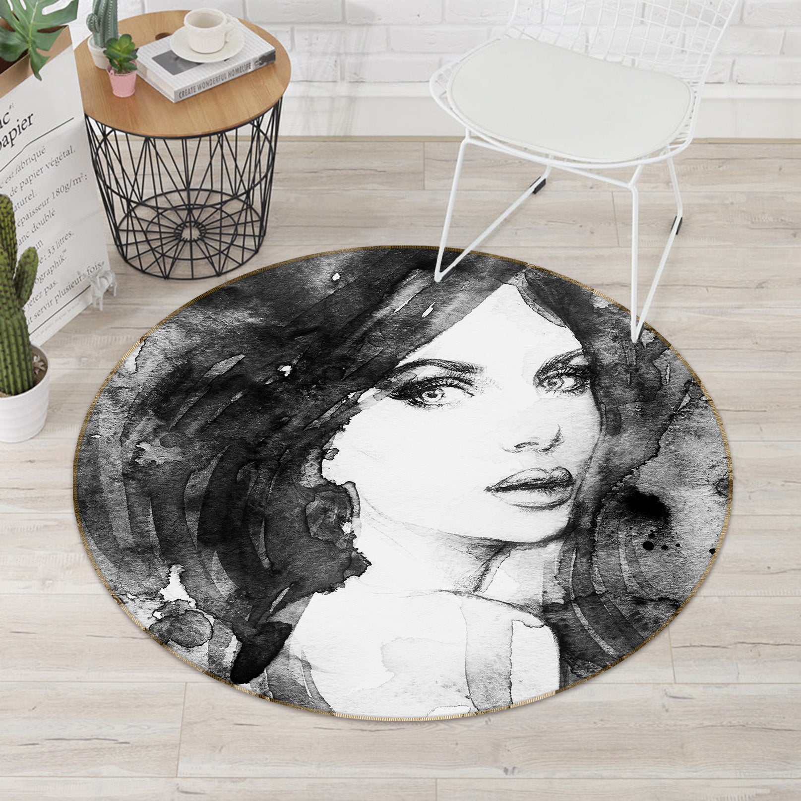 3D Black Gray 36227 Round Non Slip Rug Mat