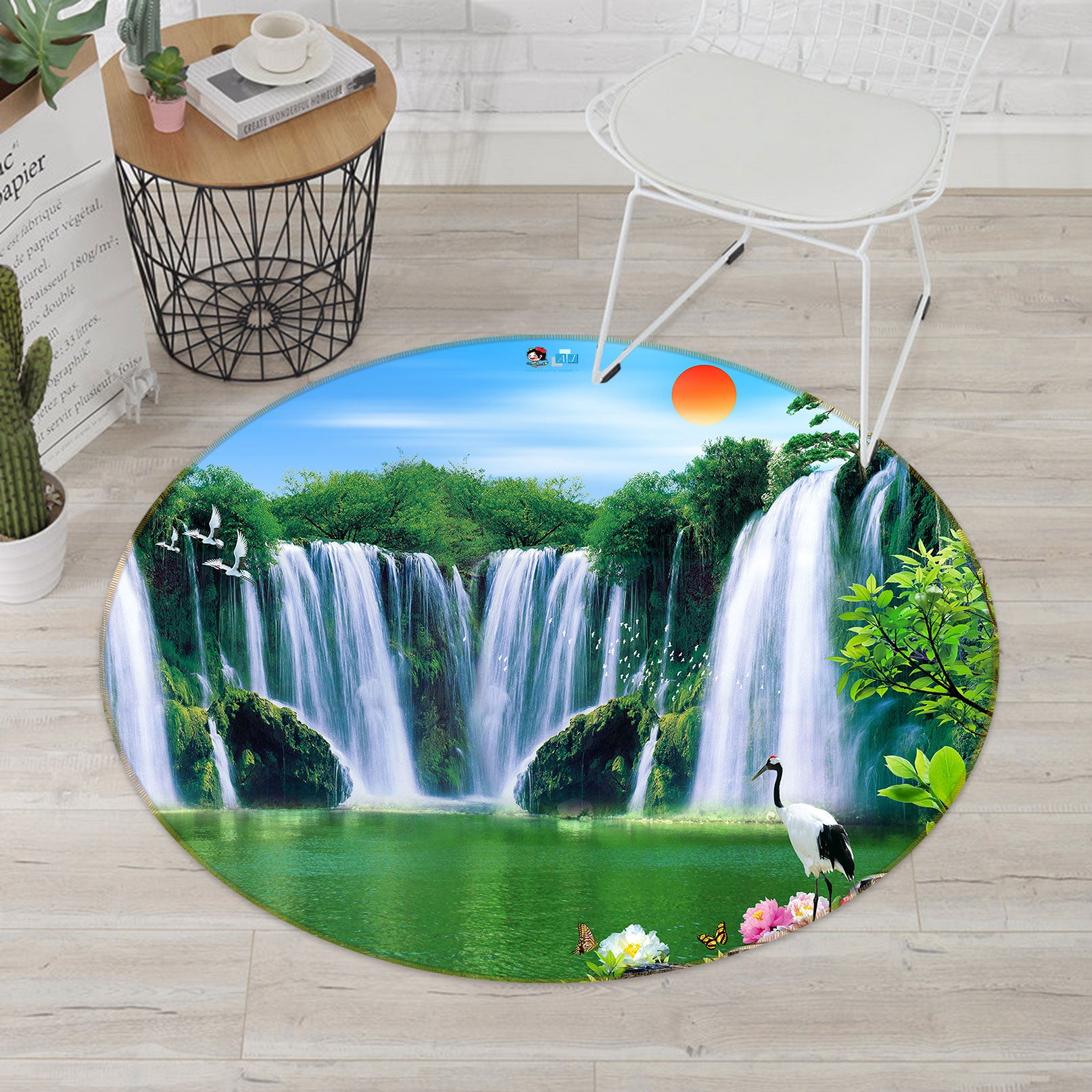 3D Waterfall 72256 Round Non Slip Rug Mat