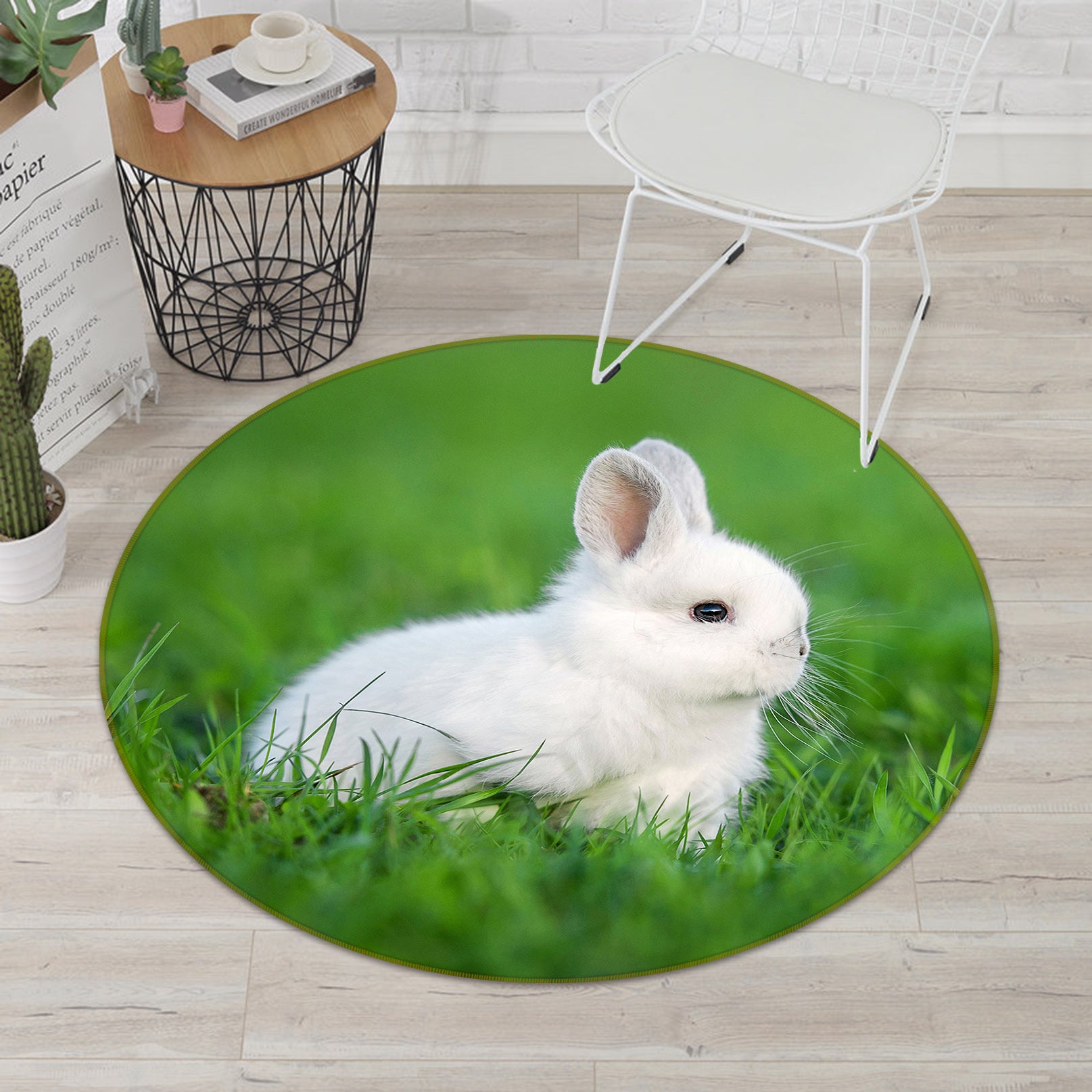 3D Grass Rabbit 71183 Round Non Slip Rug Mat