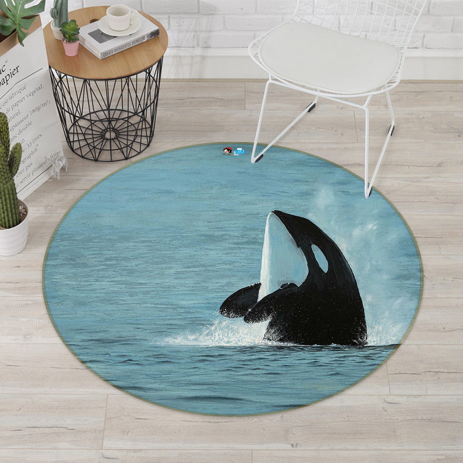 3D Whale 18132 Marina Zotova Rug Round Non Slip Rug Mat