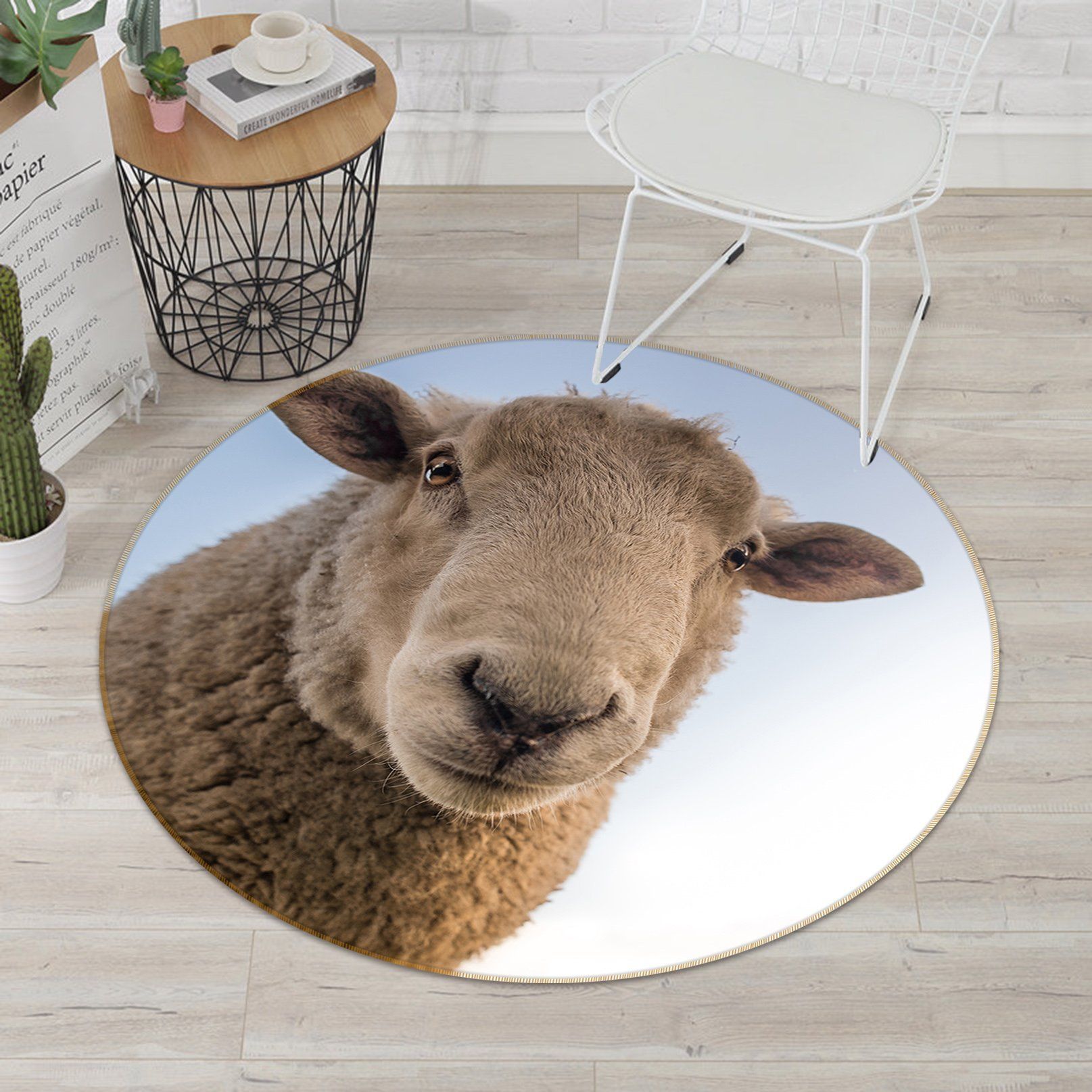 3D Sheep Head 091 Animal Round Non Slip Rug Mat Mat AJ Creativity Home