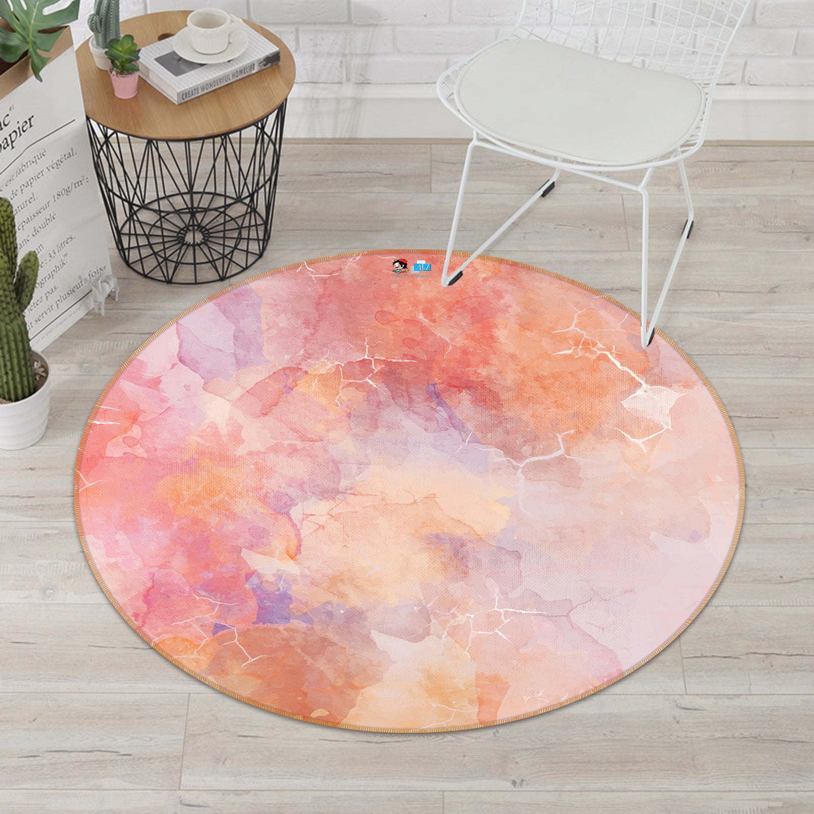 3D Pink 64047 Round Non Slip Rug Mat