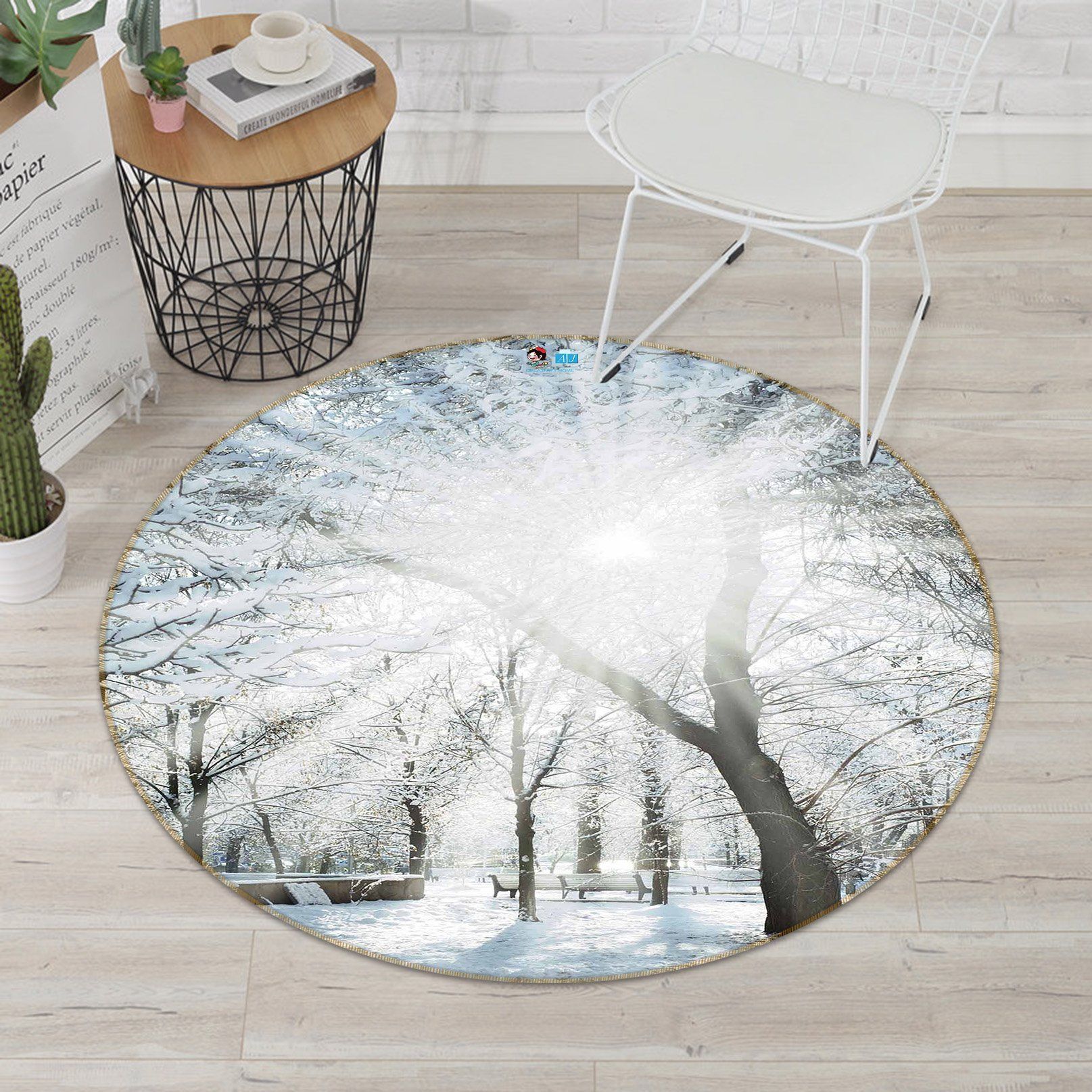 3D Snow Trees Bright Sun 122 Round Non Slip Rug Mat Mat AJ Creativity Home
