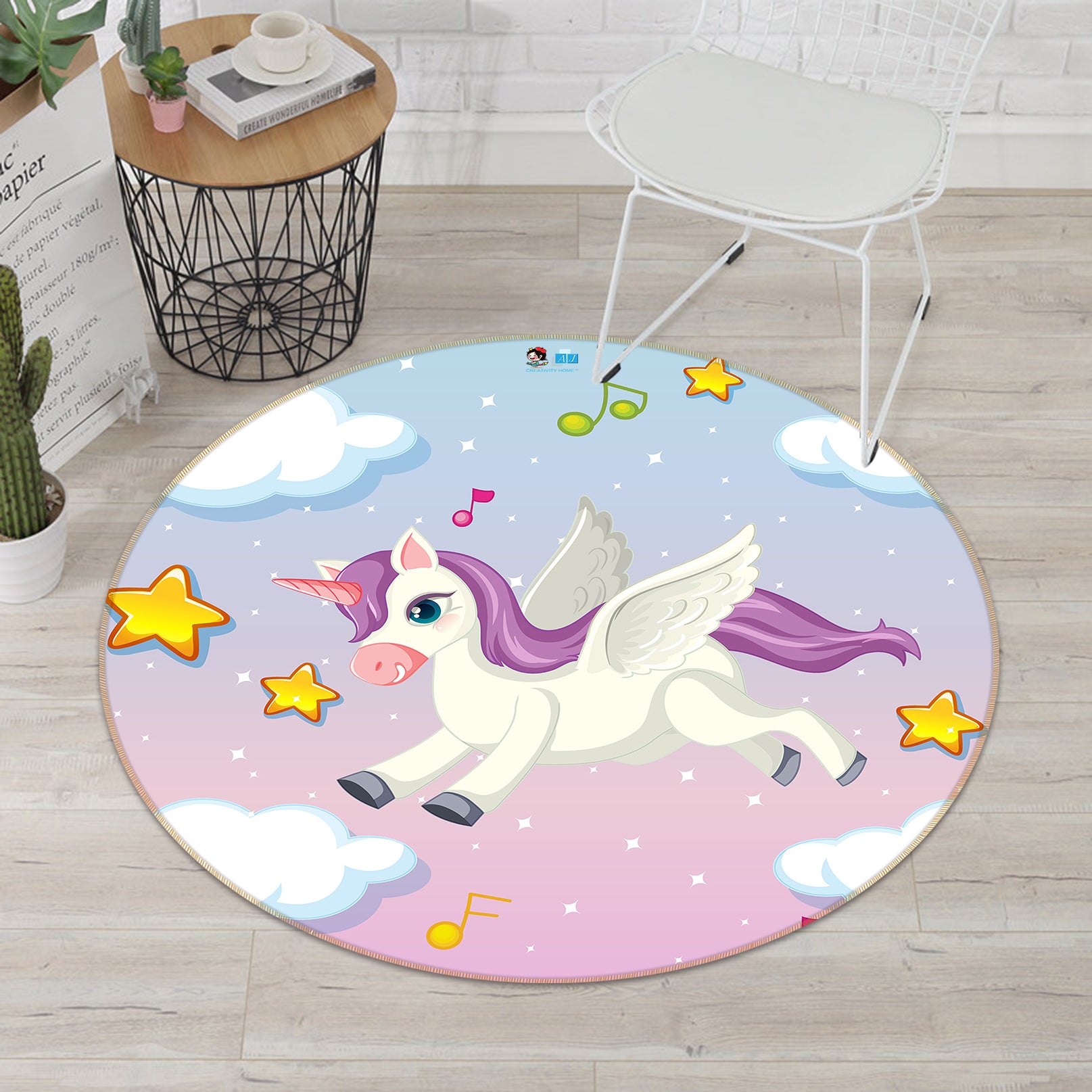 3D Purple Unicorn 81033 Round Non Slip Rug Mat