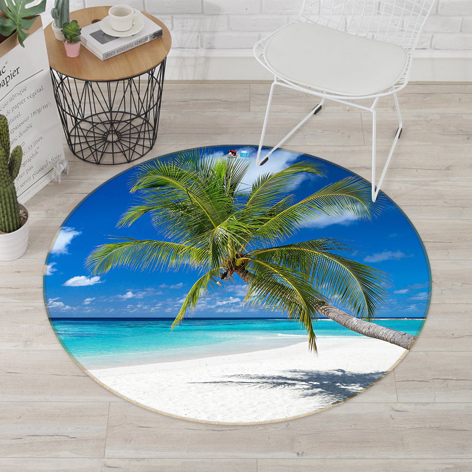 3D Beach Coconut Tree 72191 Round Non Slip Rug Mat