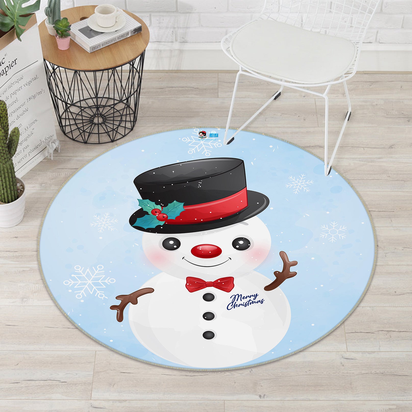 3D Snowman 75076 Round Non Slip Rug Mat