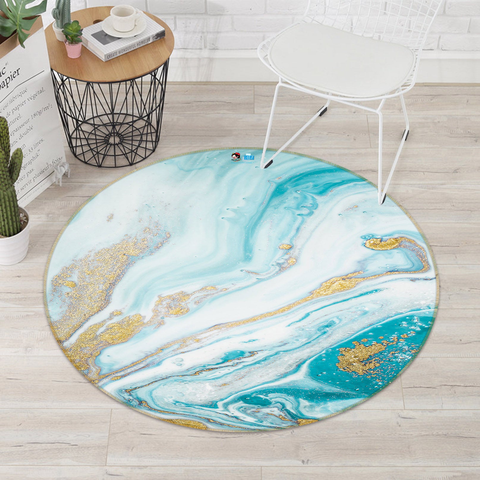 3D Light Blue Texture 69236 Round Non Slip Rug Mat
