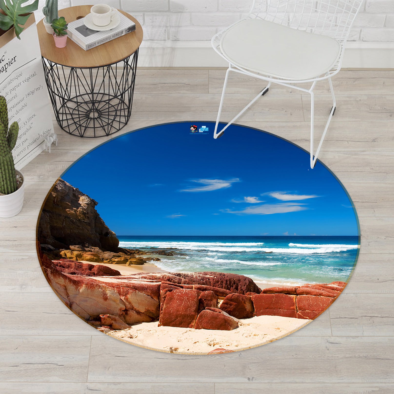 3D Seaside Stones 80203 Round Non Slip Rug Mat