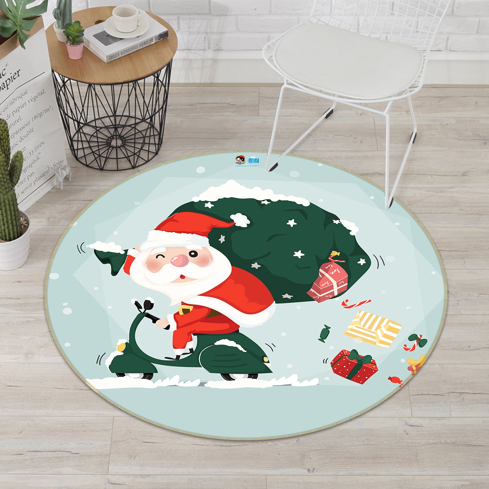 3D Santa Claus 74282 Round Non Slip Rug Mat