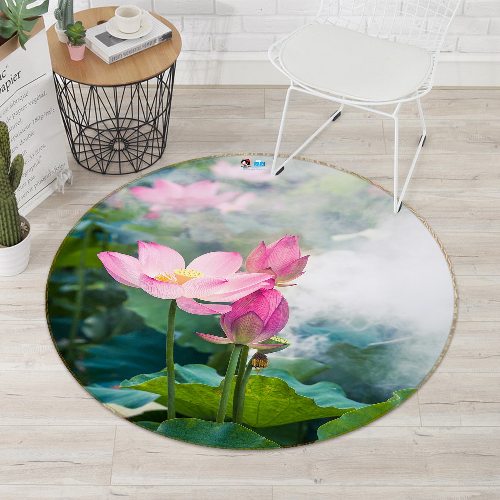 3D Lotus 69184 Round Non Slip Rug Mat