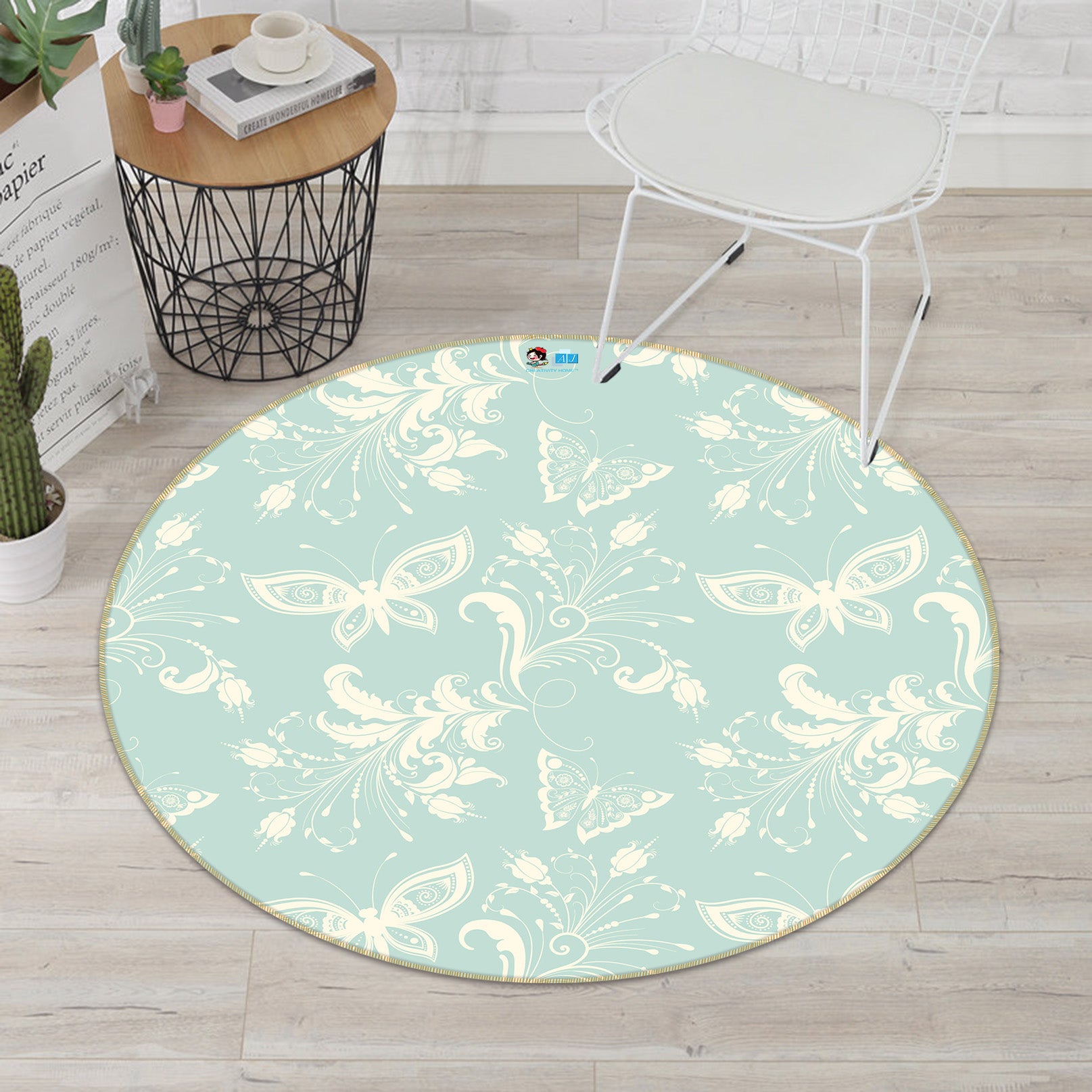 3D Butterfly Pattern 64054 Round Non Slip Rug Mat
