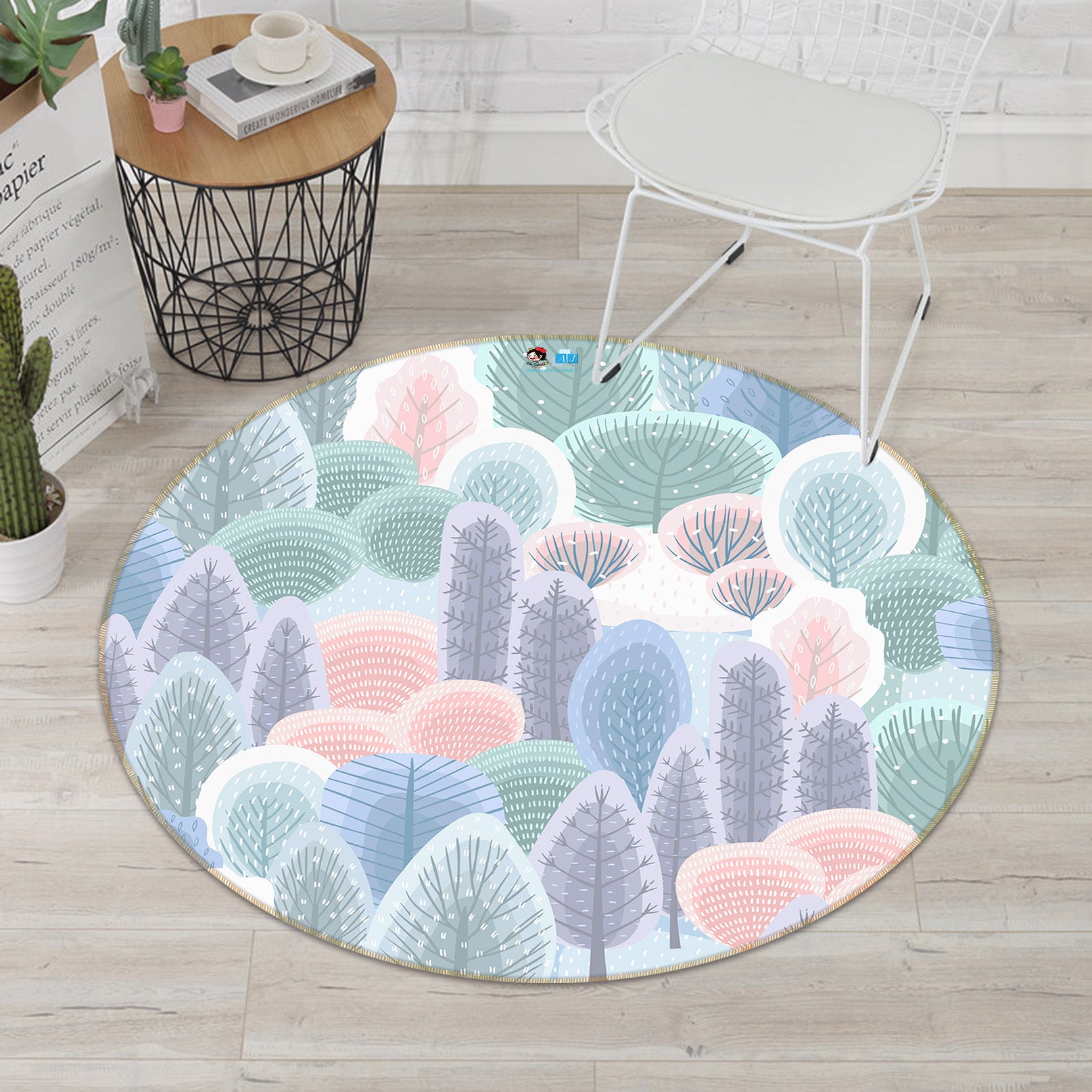 3D Tree Pattern 81082 Round Non Slip Rug Mat