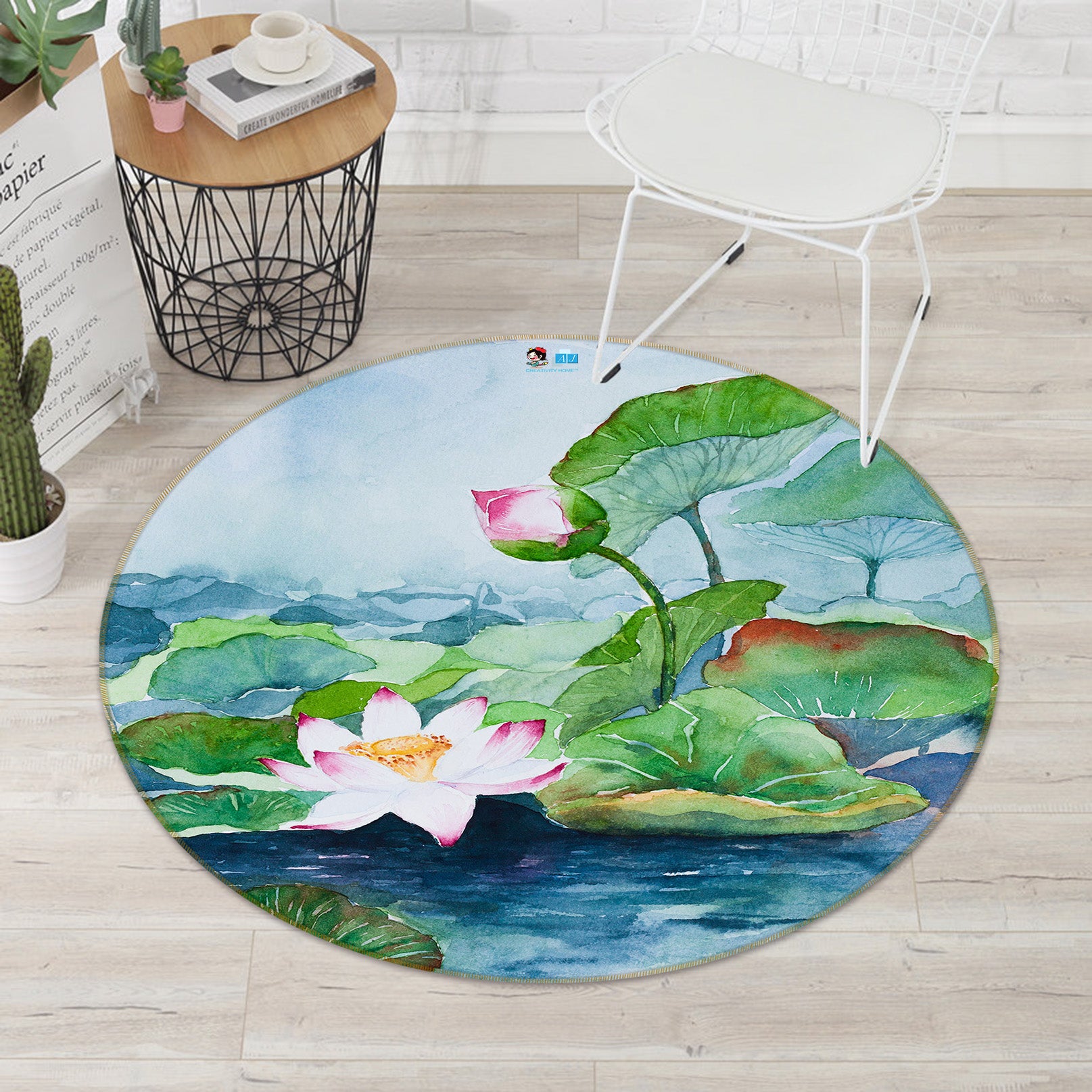 3D Lotus 69182 Round Non Slip Rug Mat