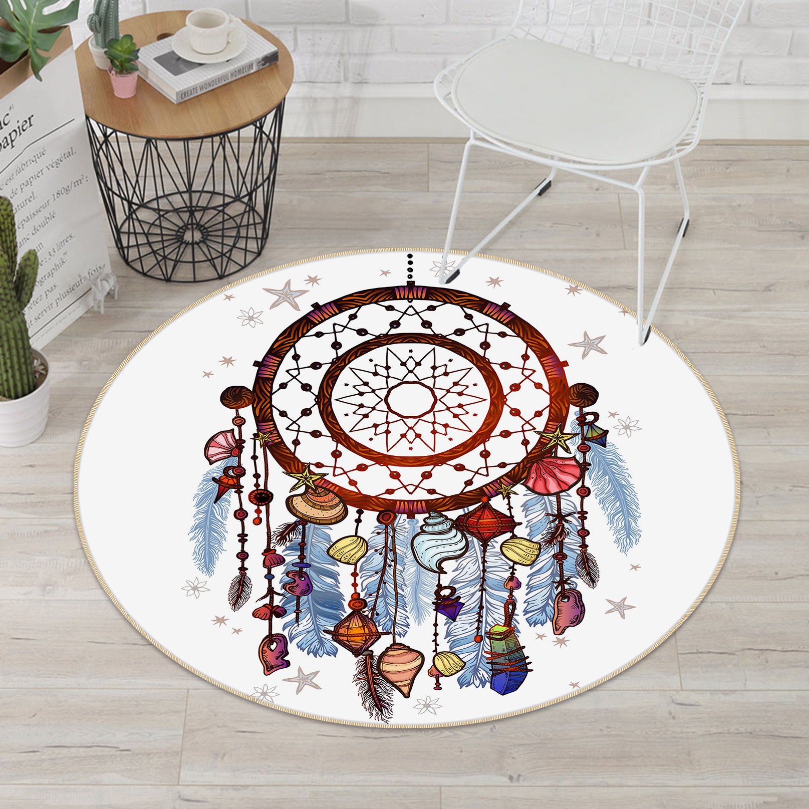 3D Shell Dream Catcher 29057 Round Non Slip Rug Mat