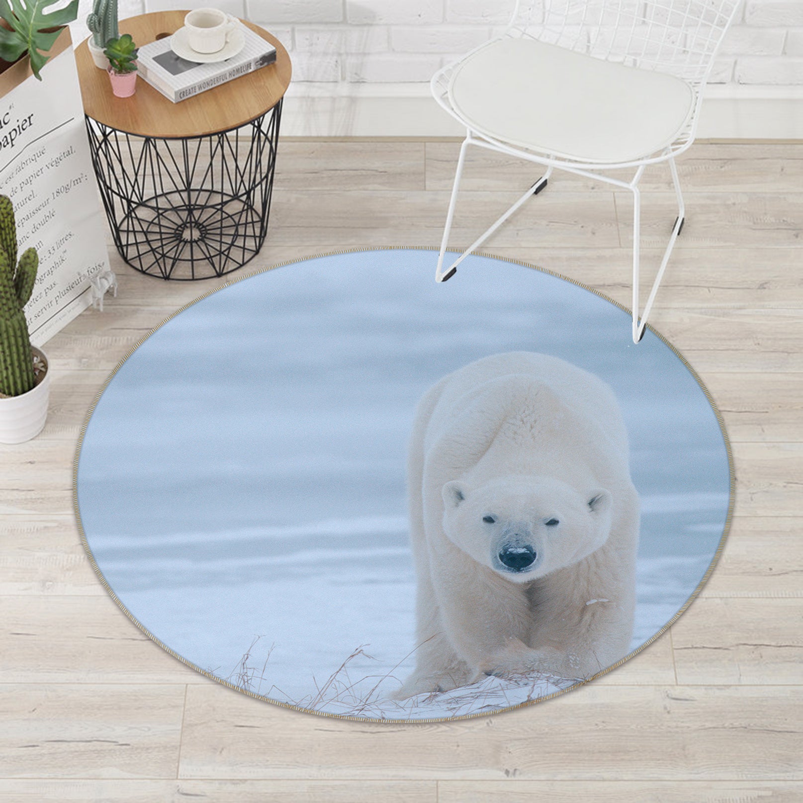 3D Polar Bear 37186 Animal Round Non Slip Rug Mat
