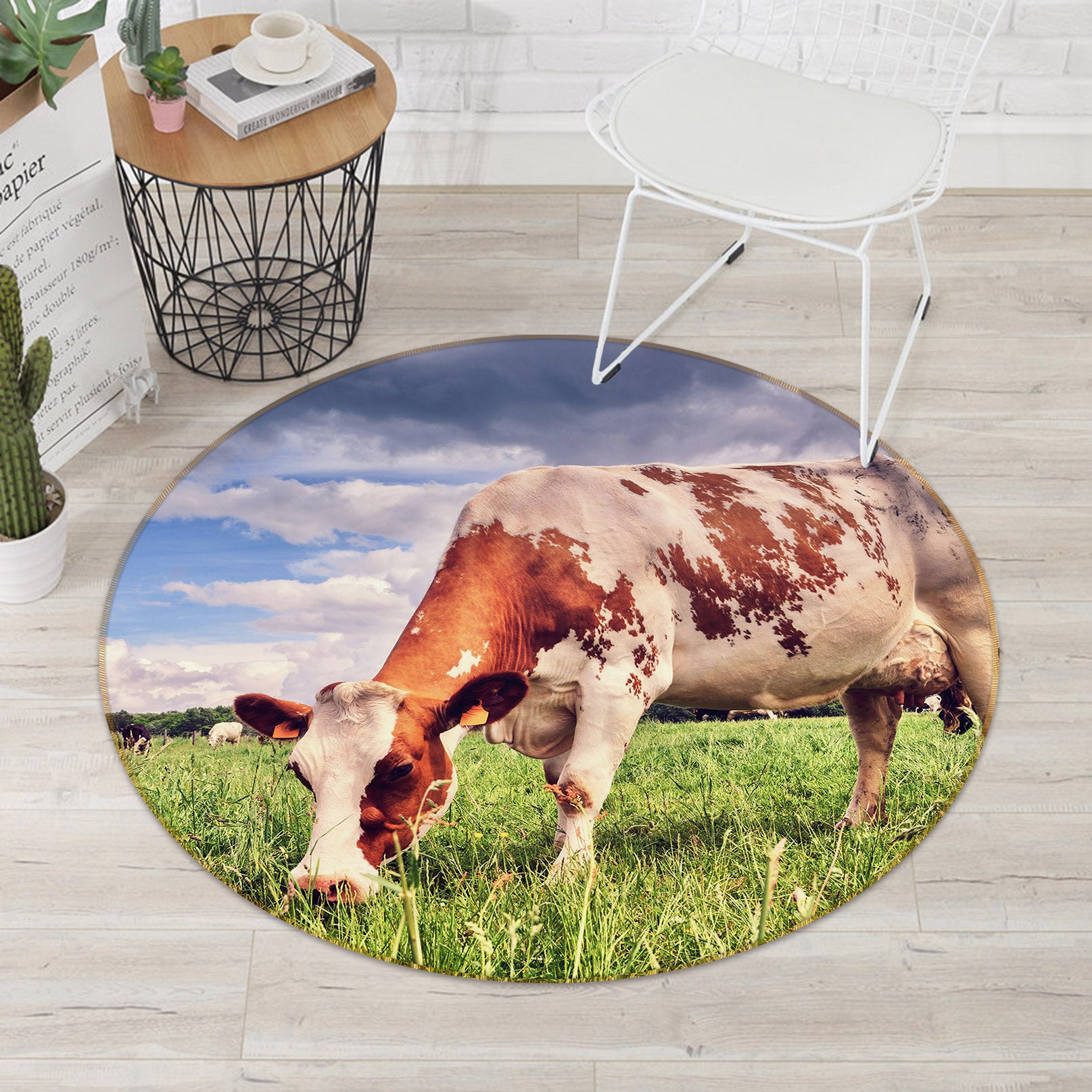 3D Cows 37171 Animal Round Non Slip Rug Mat