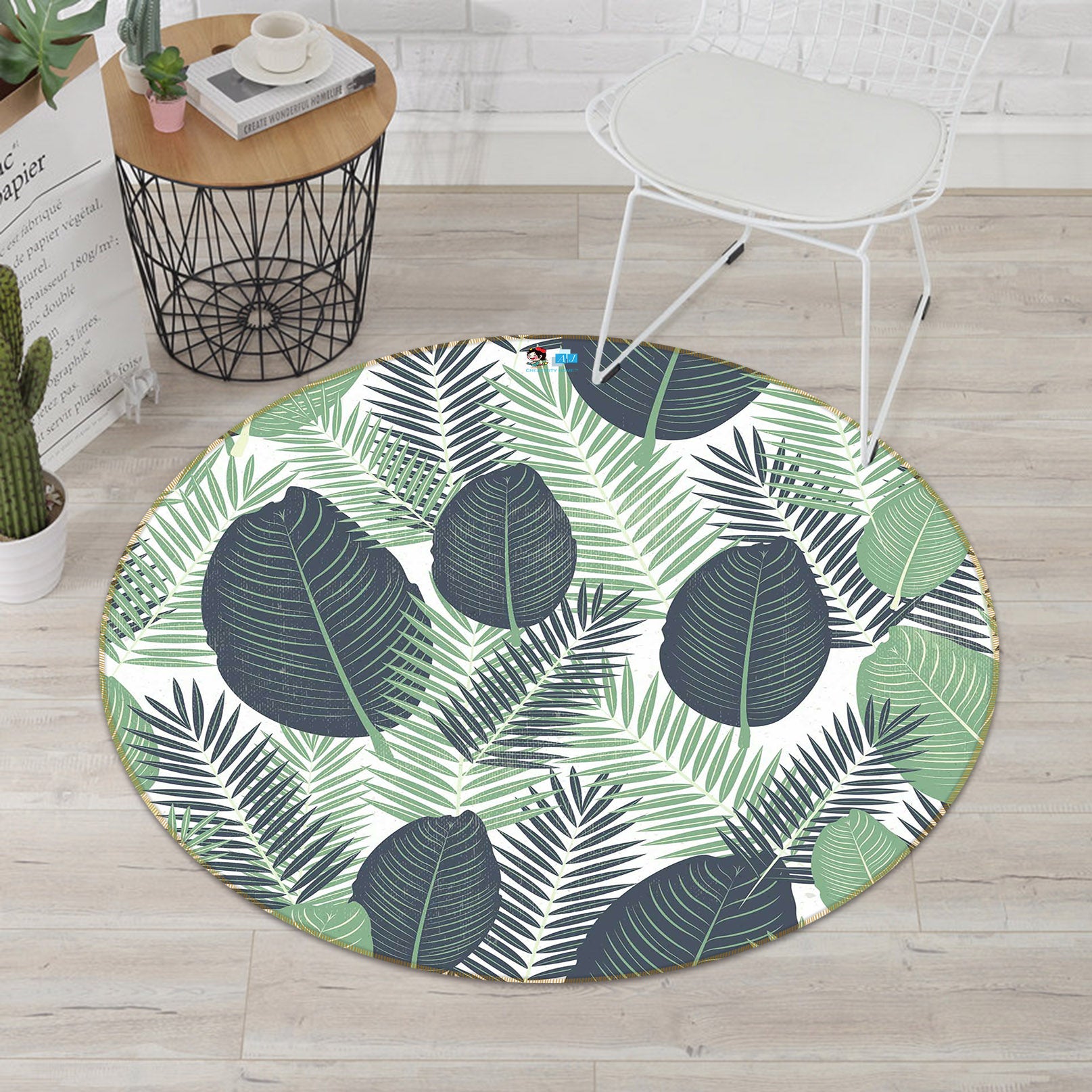 3D Leaves 64062 Round Non Slip Rug Mat