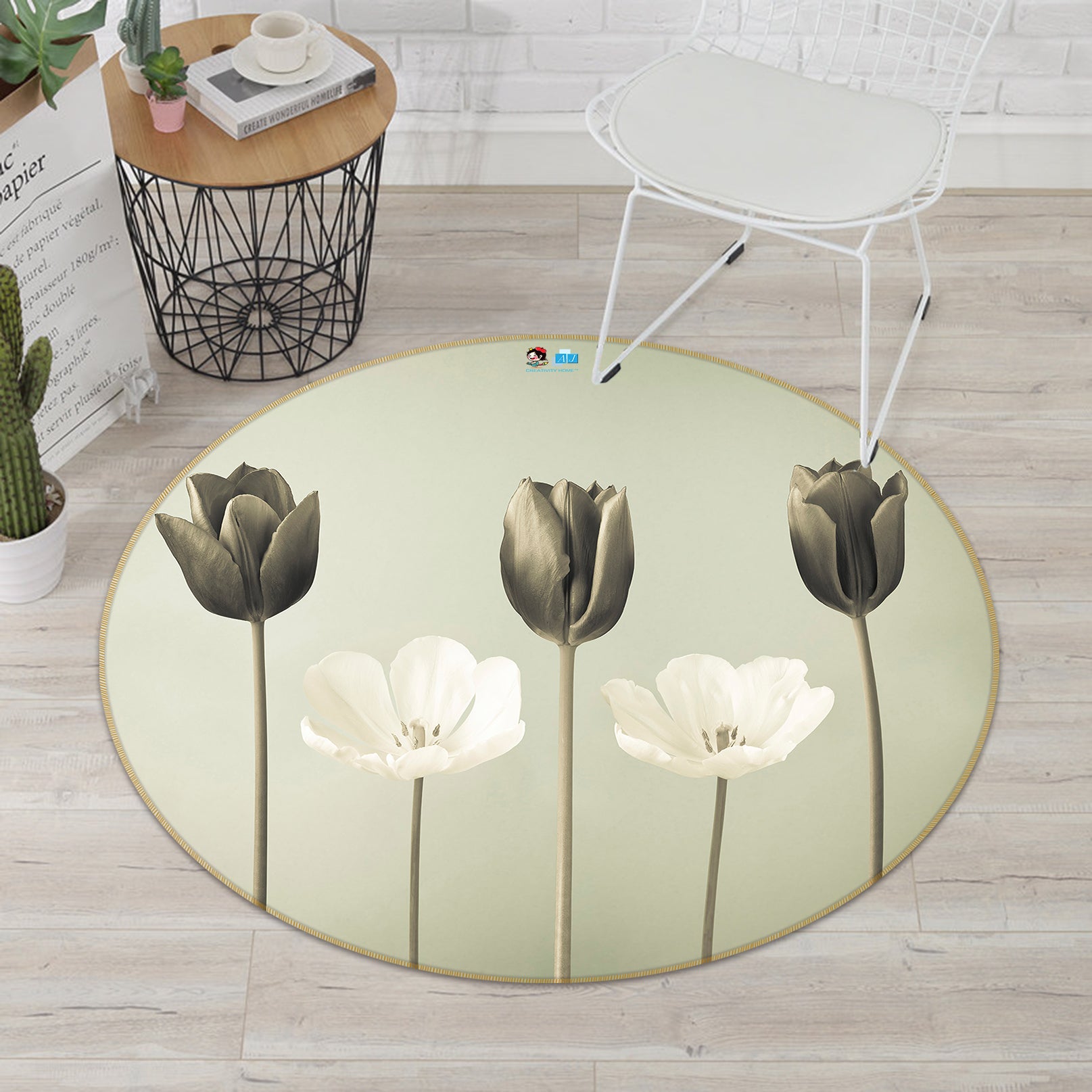 3D Brown Bud 7312 Assaf Frank Rug Round Non Slip Rug Mat