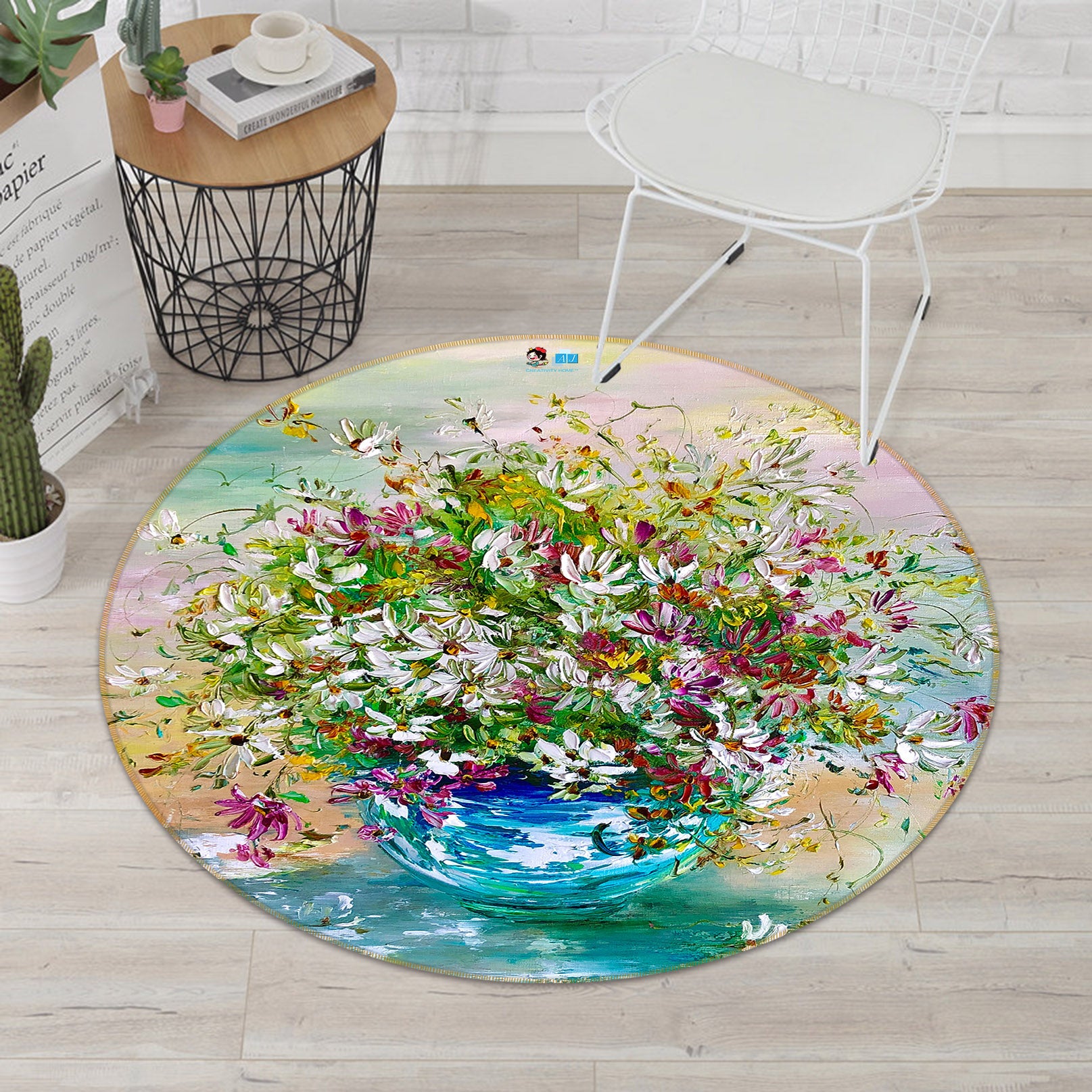 3D Beautiful Bouquet 873 Skromova Marina Rug Round Non Slip Rug Mat
