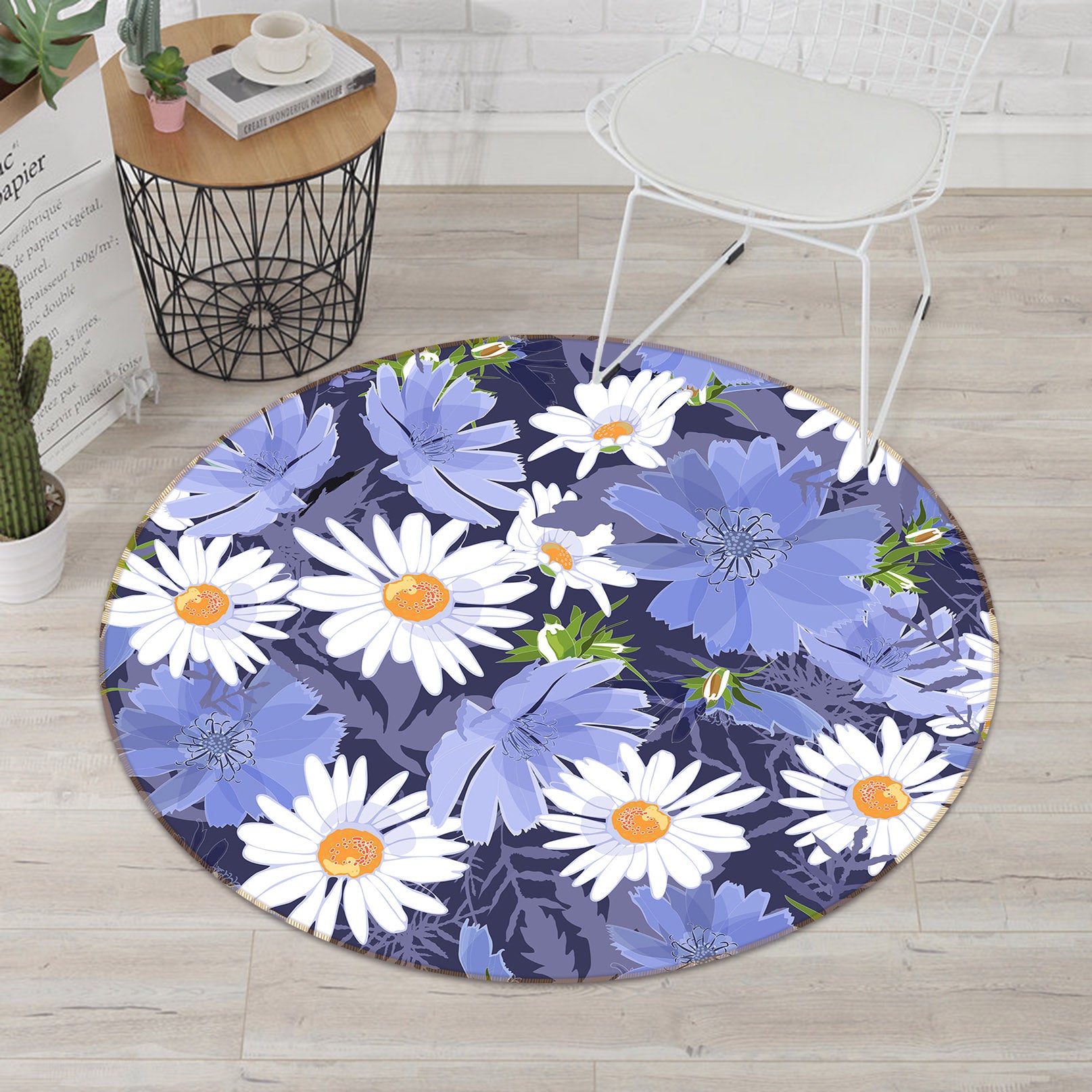 3D Purple Chrysanthemum 71212 Round Non Slip Rug Mat