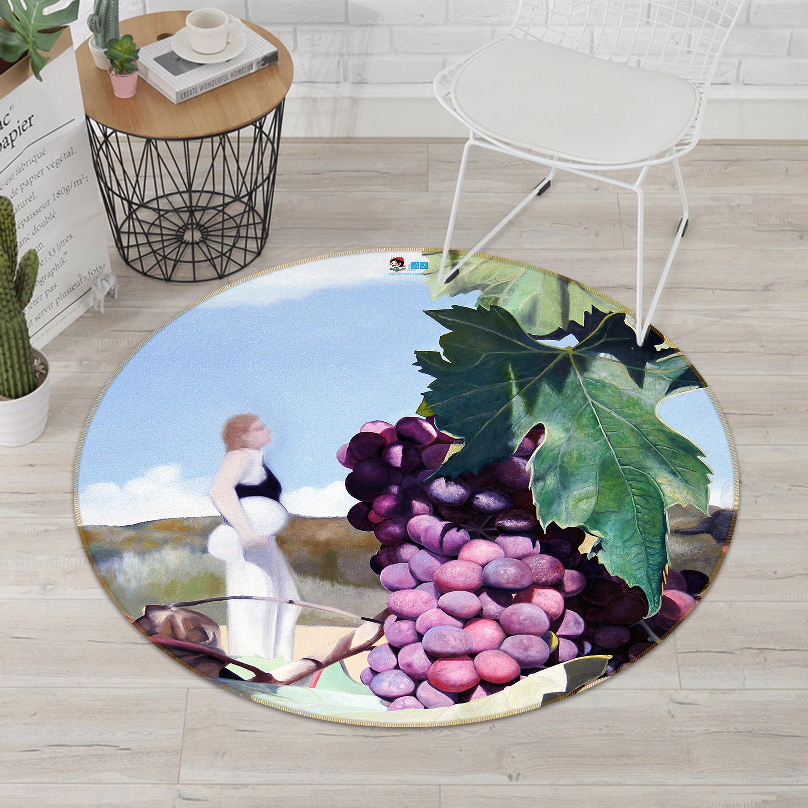 3D Purple Grapes 110104 Matthew Holden Bates Rug Round Non Slip Rug Mat