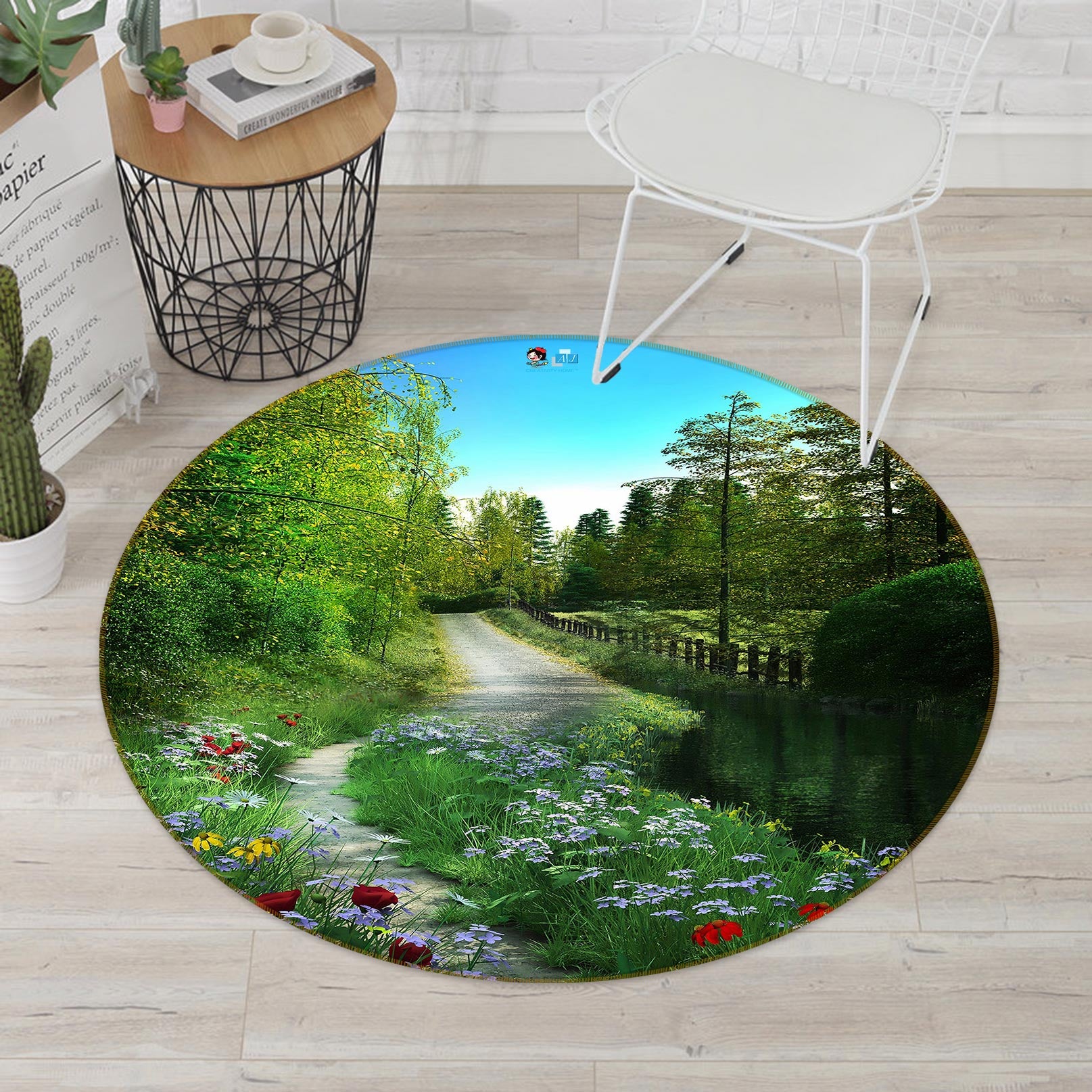 3D Flower Path Trees 80275 Round Non Slip Rug Mat