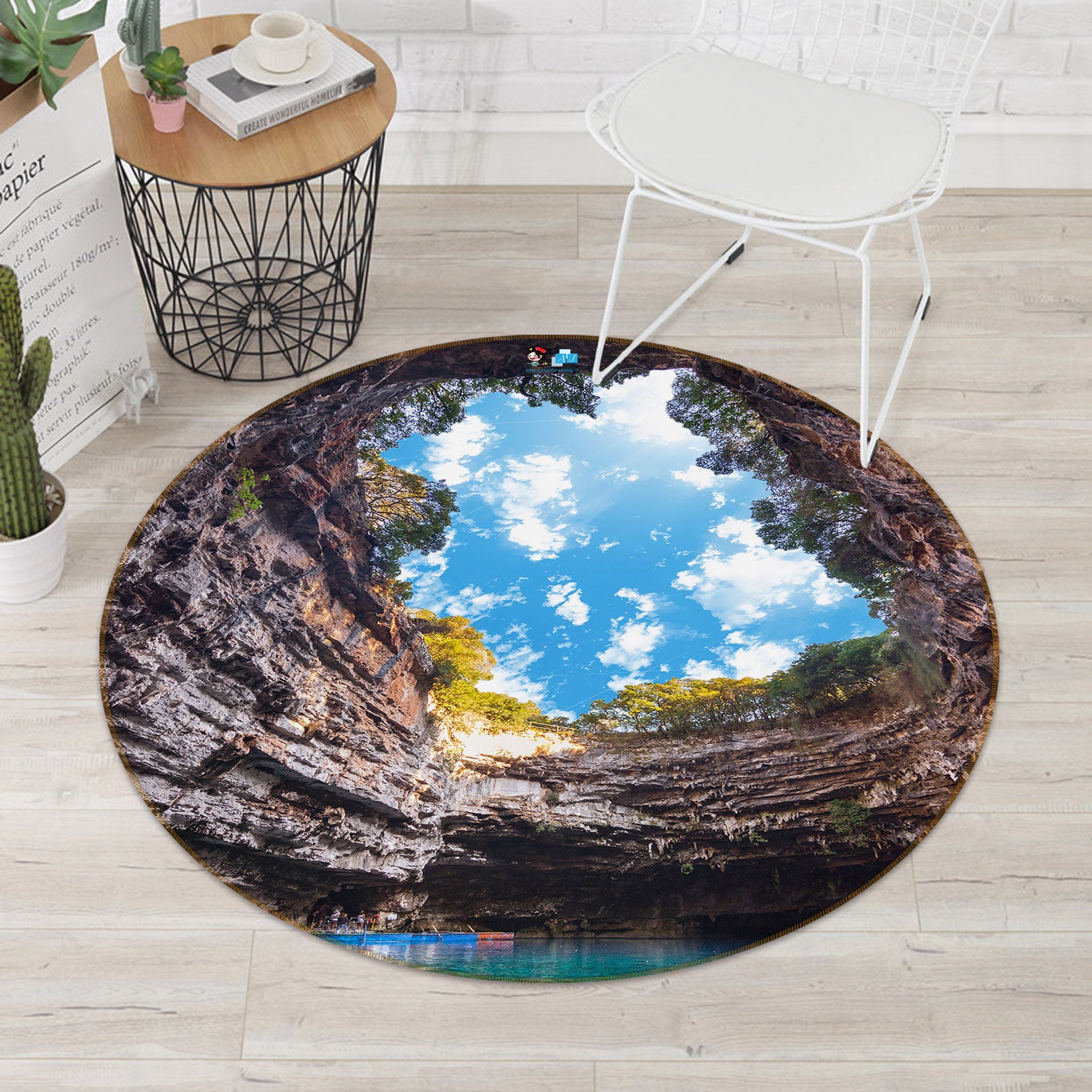 3D Stone Cave Sky 69204 Round Non Slip Rug Mat