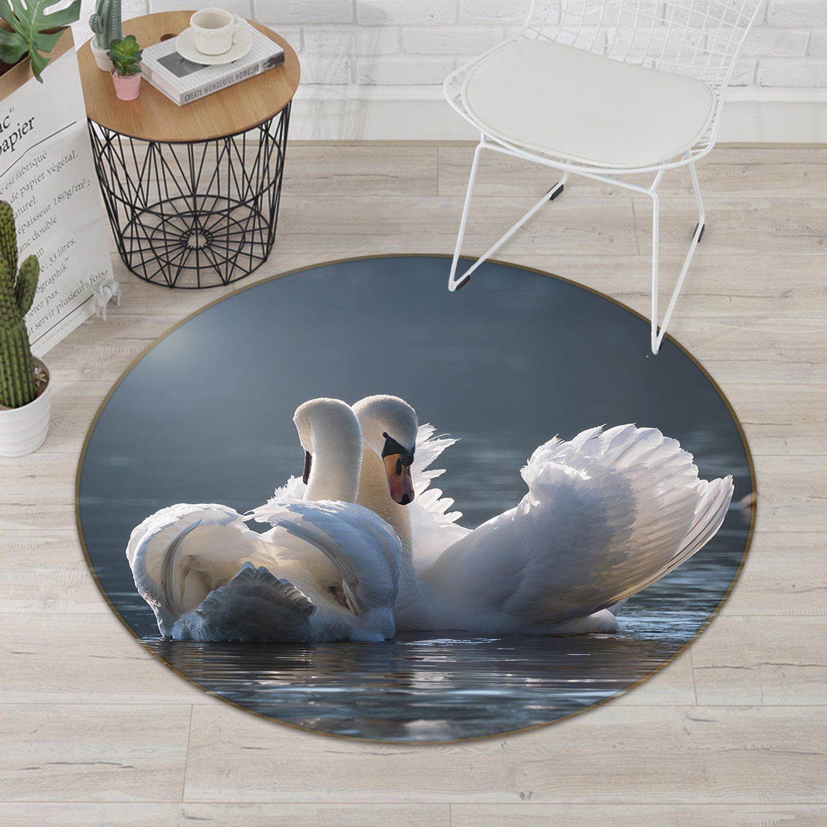 3D Swan 096 Animal Round Non Slip Rug Mat Mat AJ Creativity Home