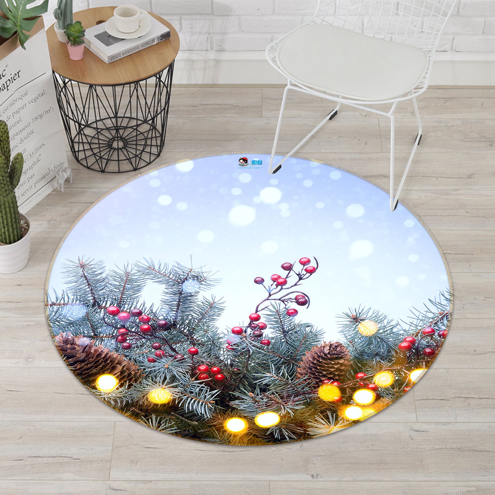 3D Branches 54136 Christmas Round Non Slip Rug Mat Xmas
