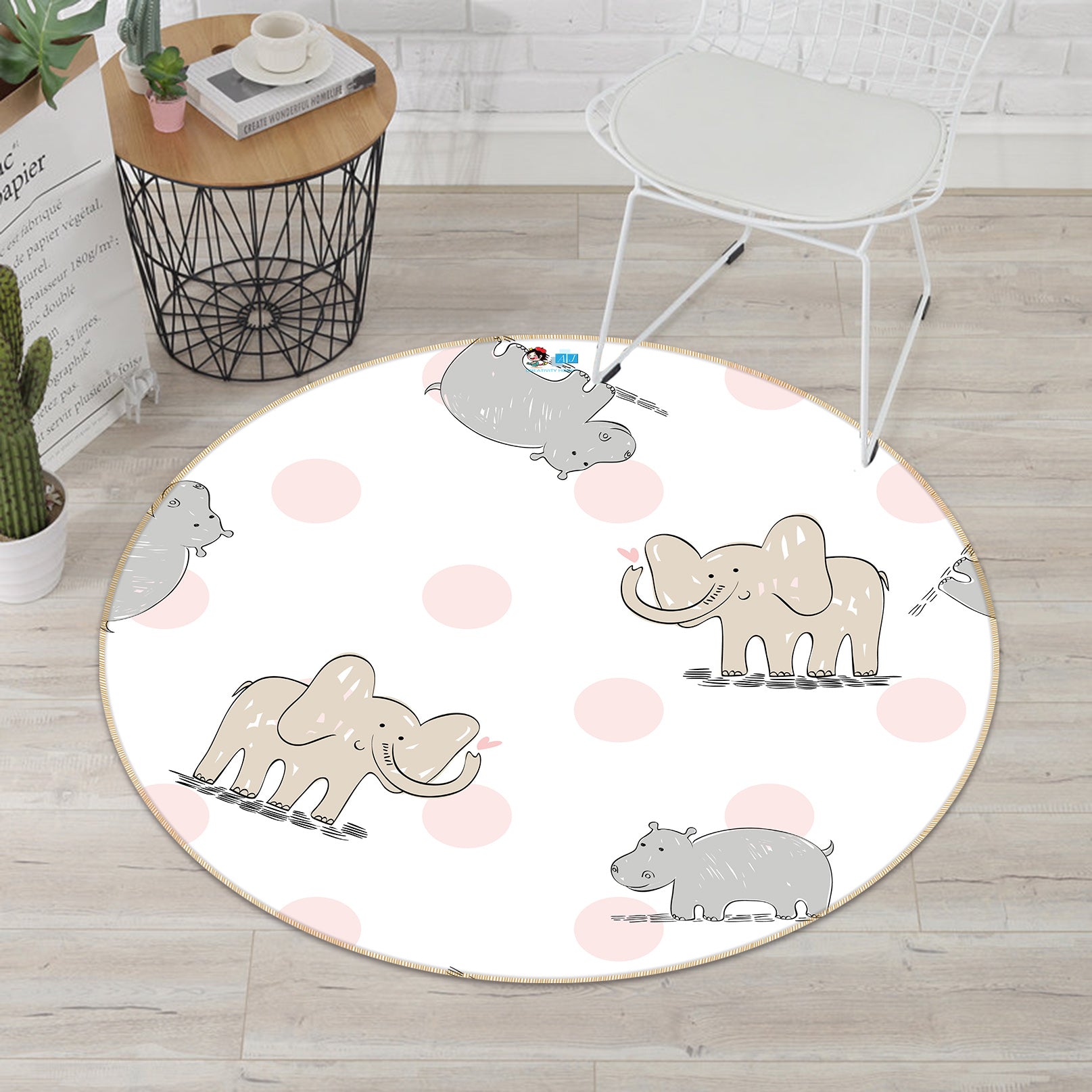 3D Elephant 64160 Round Non Slip Rug Mat