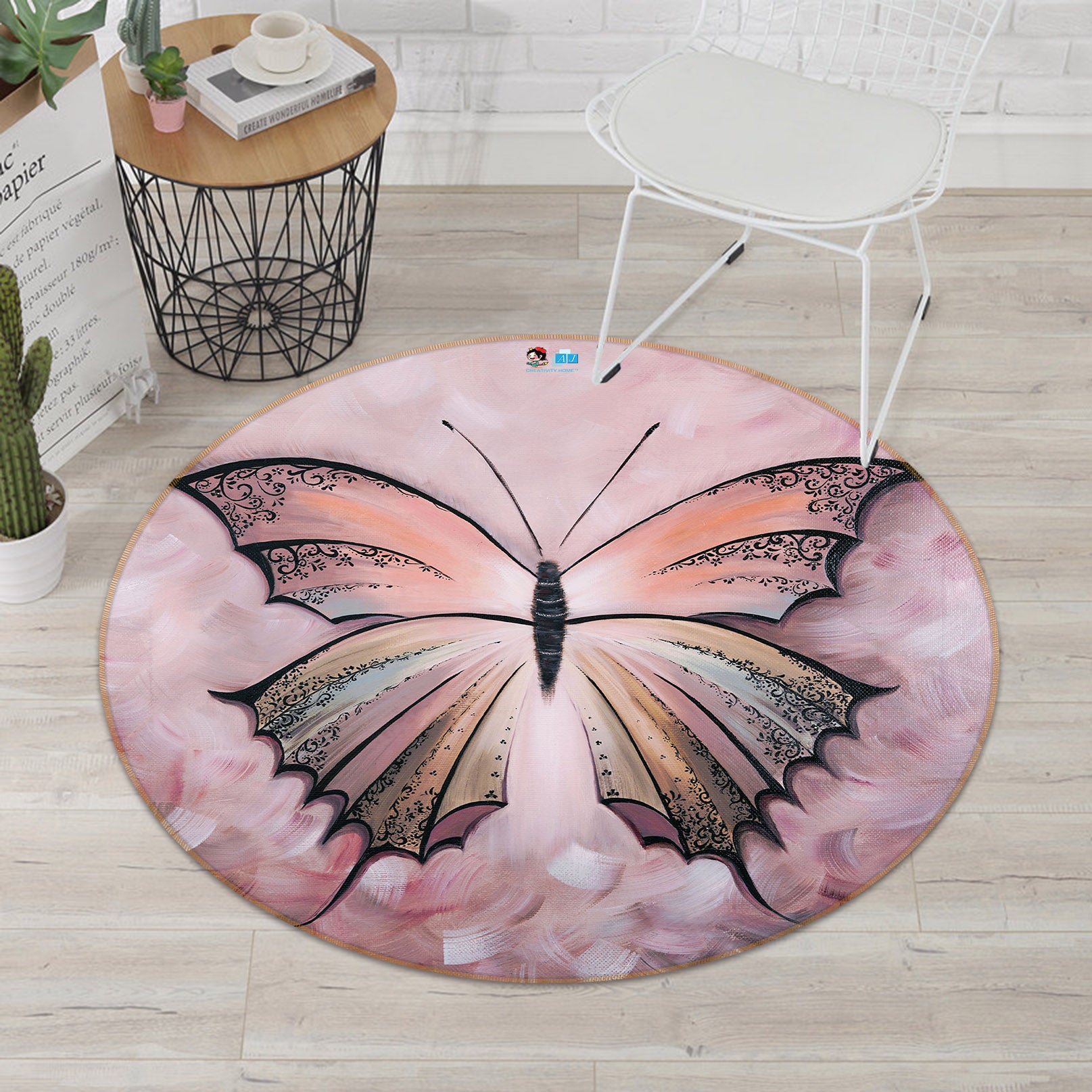 3D Butterfly Pattern 910 Skromova Marina Rug Round Non Slip Rug Mat