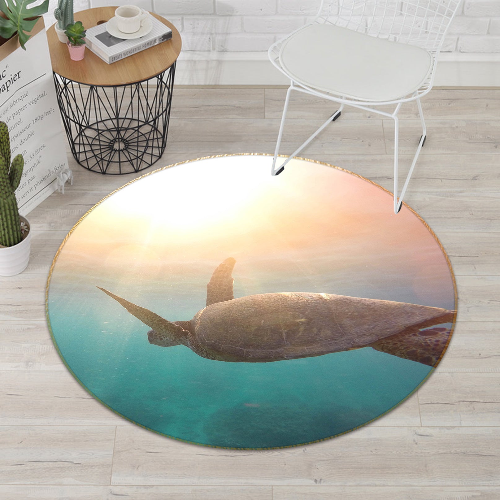 3D Sea Turtle 82268 Animal Round Non Slip Rug Mat