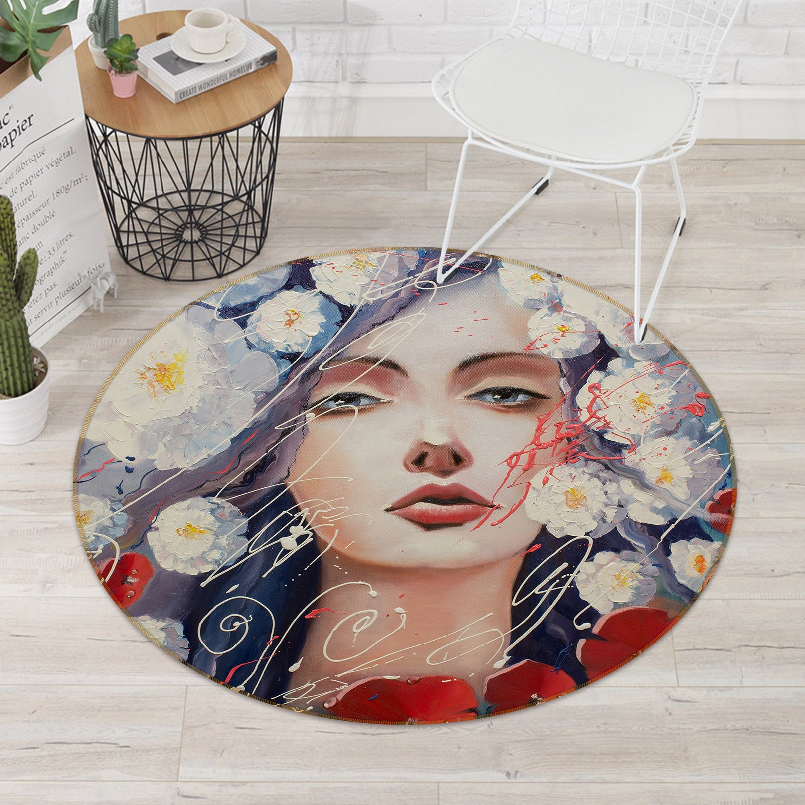 3D Flower Beauty 36234 Round Non Slip Rug Mat