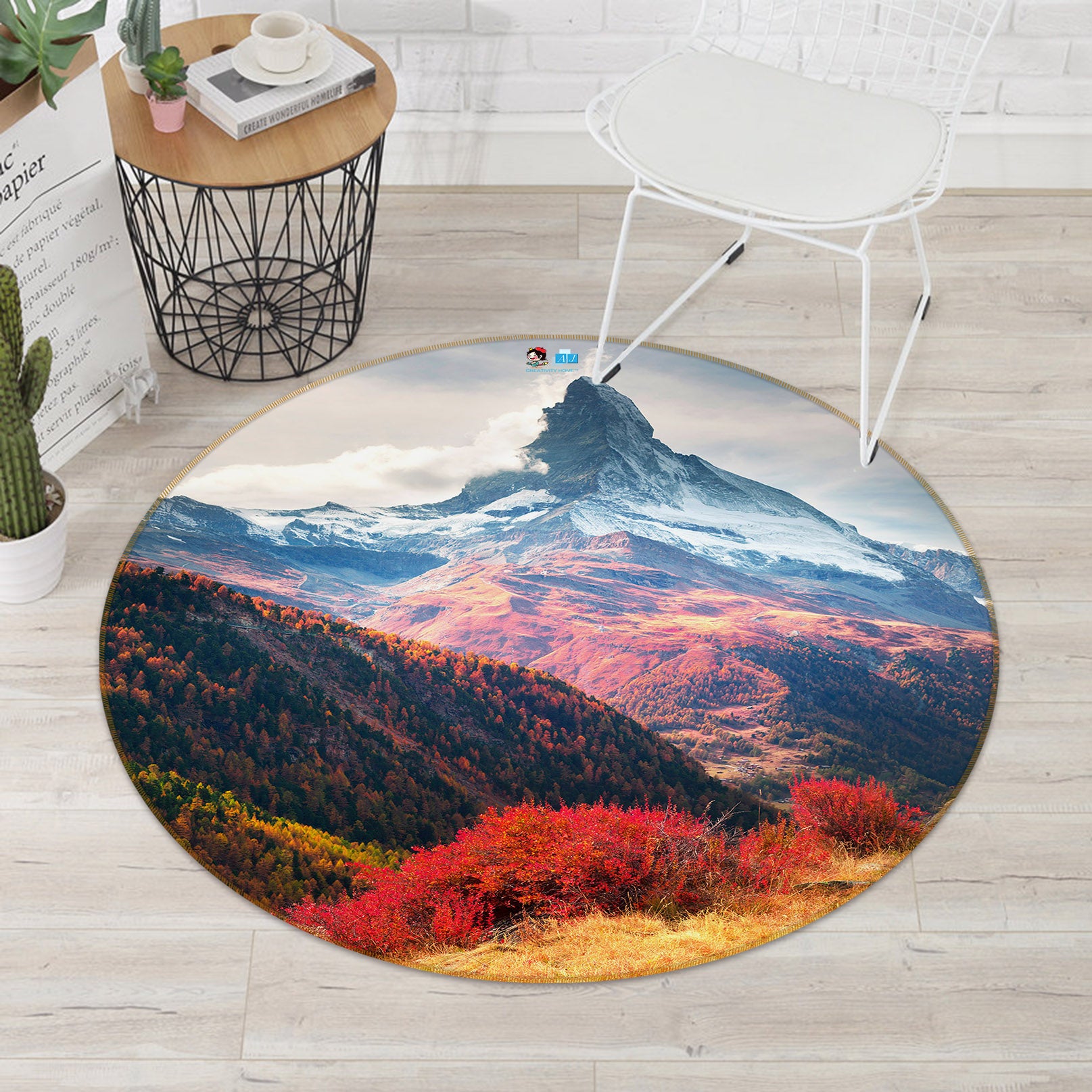 3D Mountains 69111 Round Non Slip Rug Mat