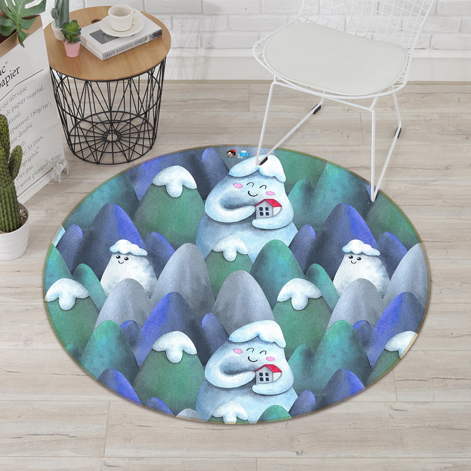 3D Cartoon Snow Forest 81089 Round Non Slip Rug Mat