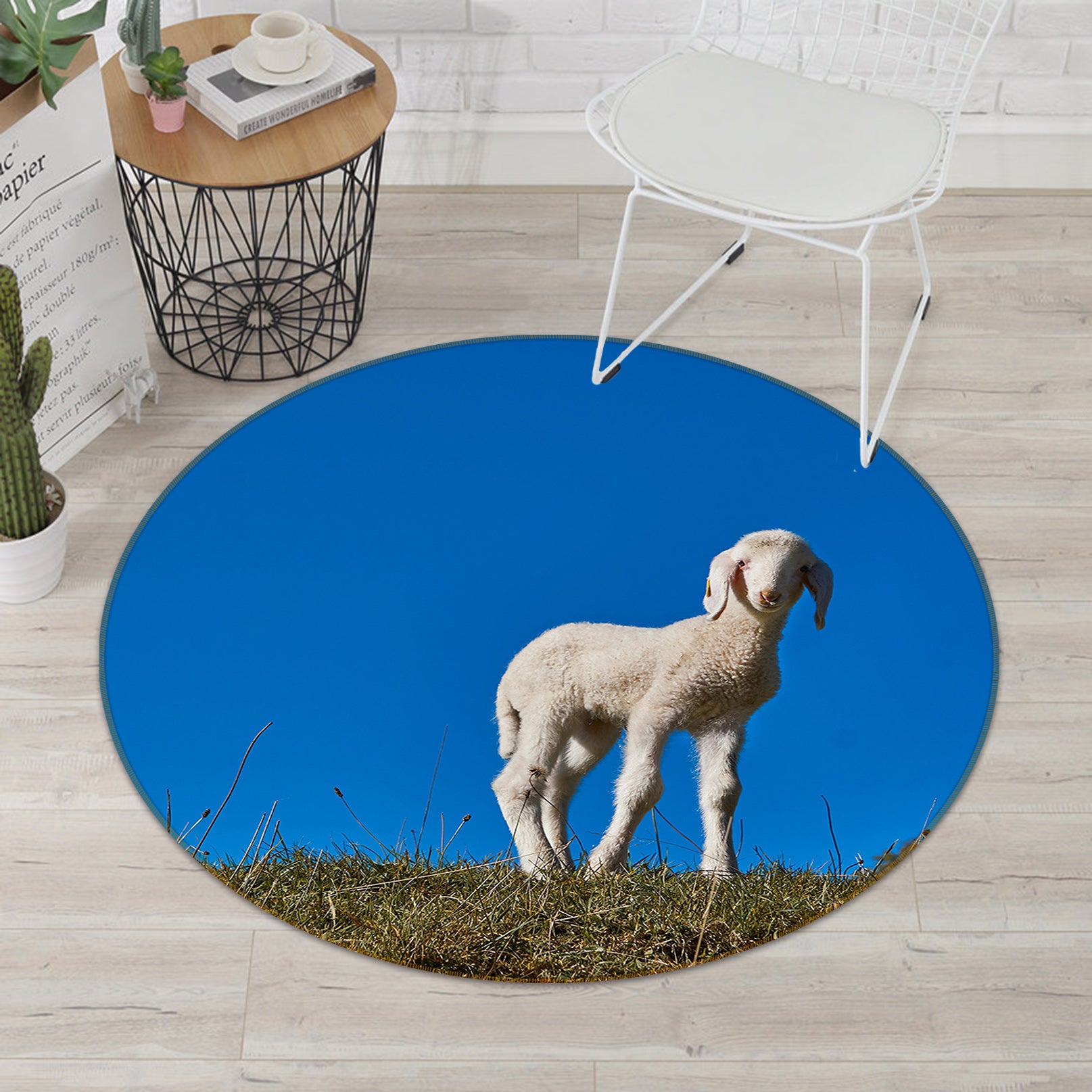 3D Sheep 82248 Animal Round Non Slip Rug Mat