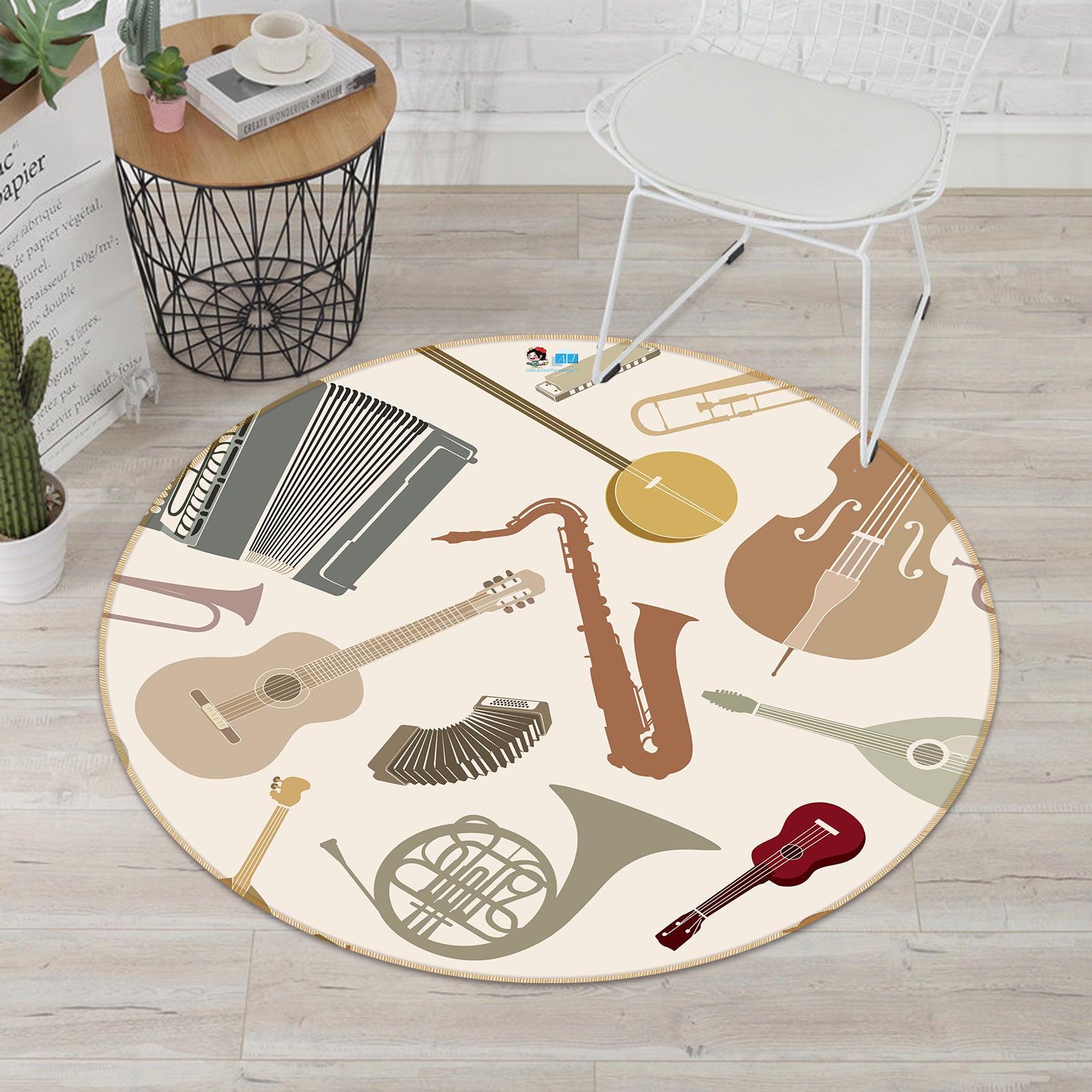 3D Musical Instrument 64120 Round Non Slip Rug Mat