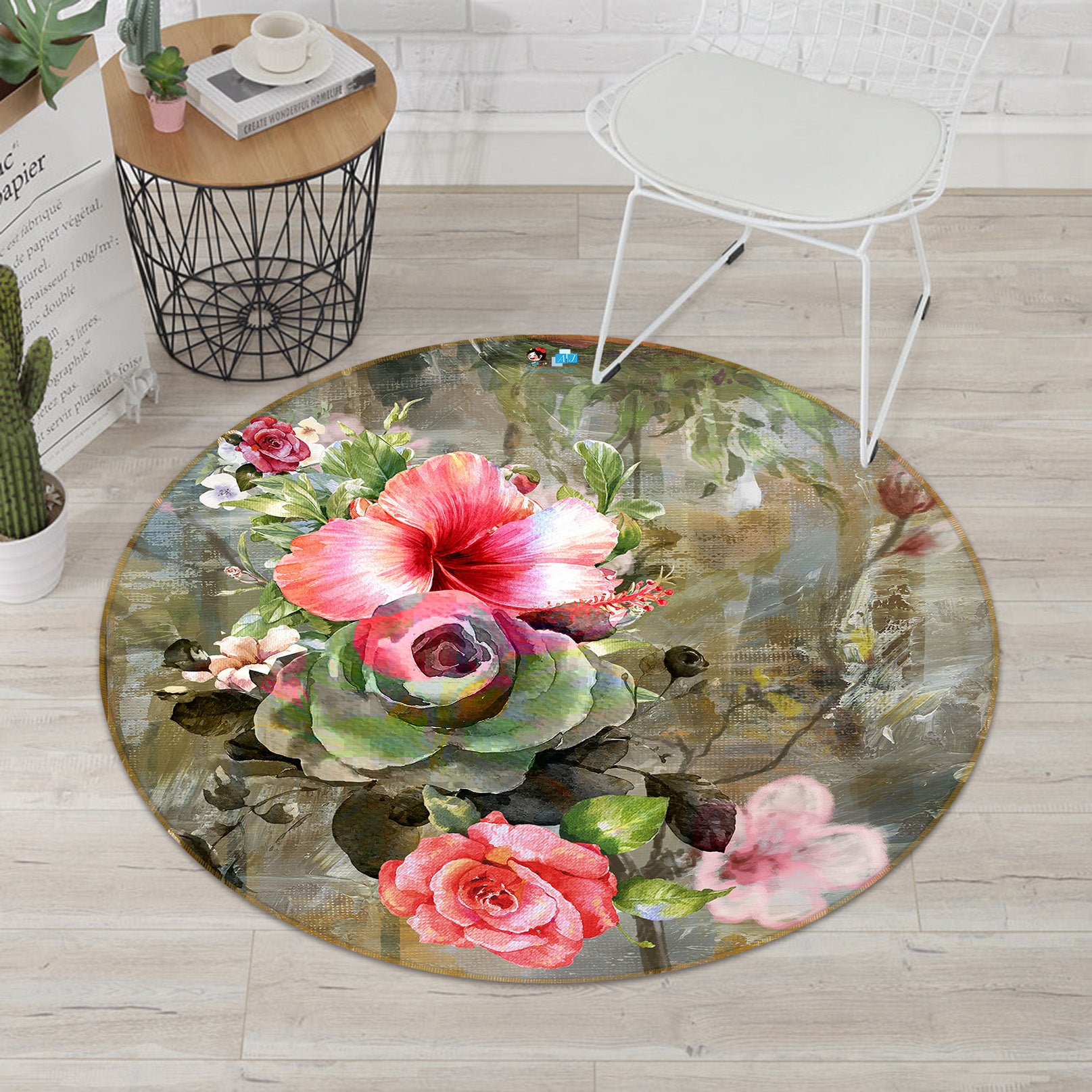 3D Flower Branch 71251 Round Non Slip Rug Mat